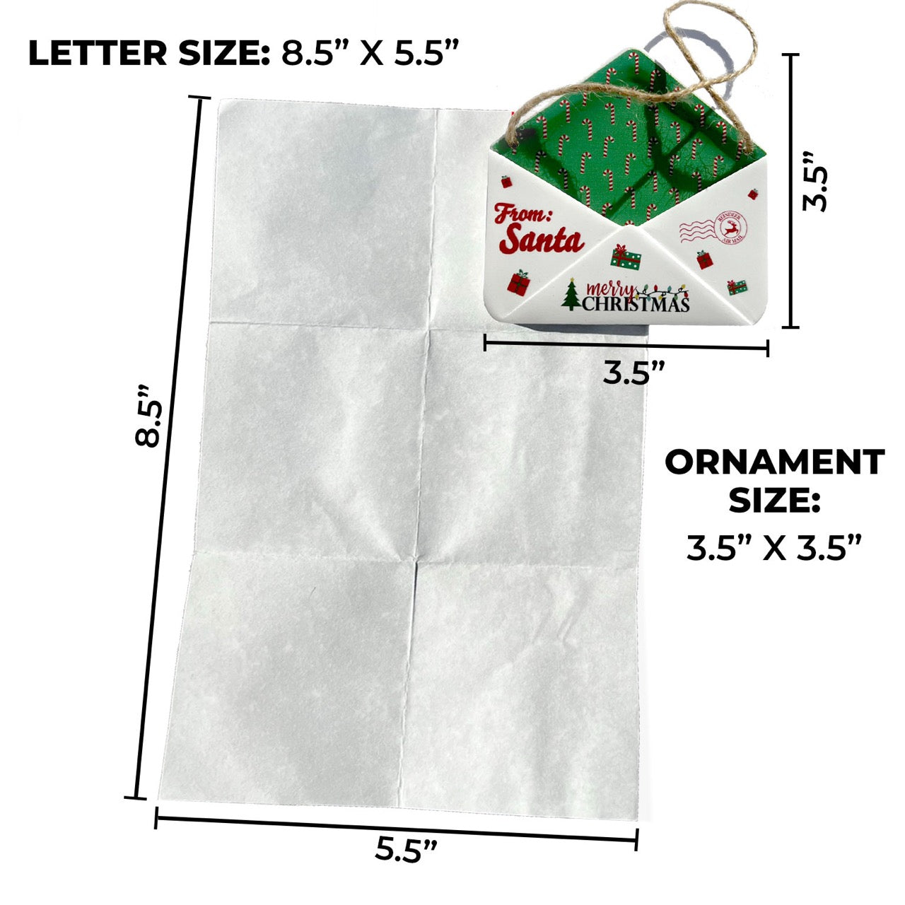 Christmas Collection (Note From Santa) Green Candy Cane Envelope Resin Ornament GRENV003