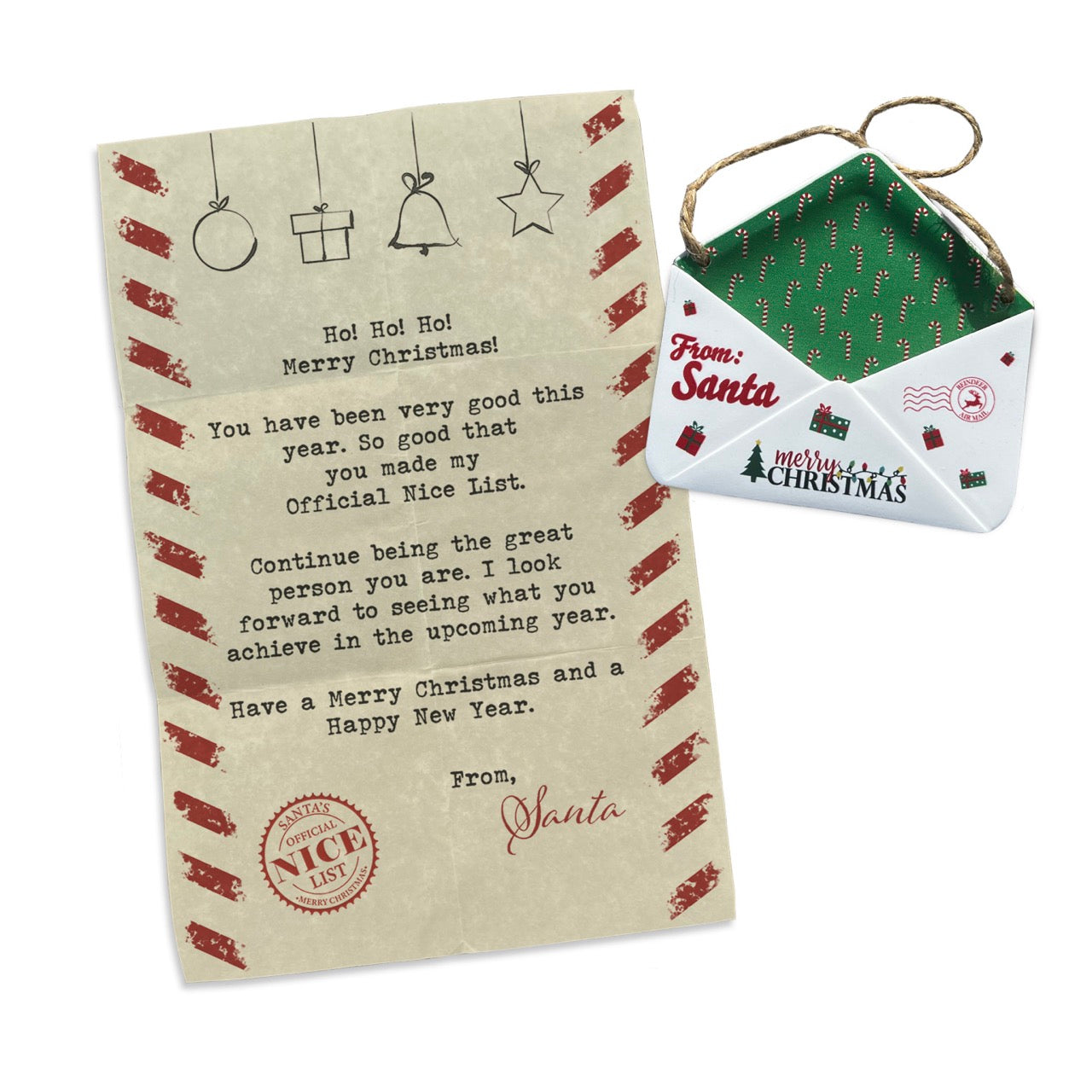 Christmas Collection (Note From Santa) Green Candy Cane Envelope Resin Ornament GRENV003