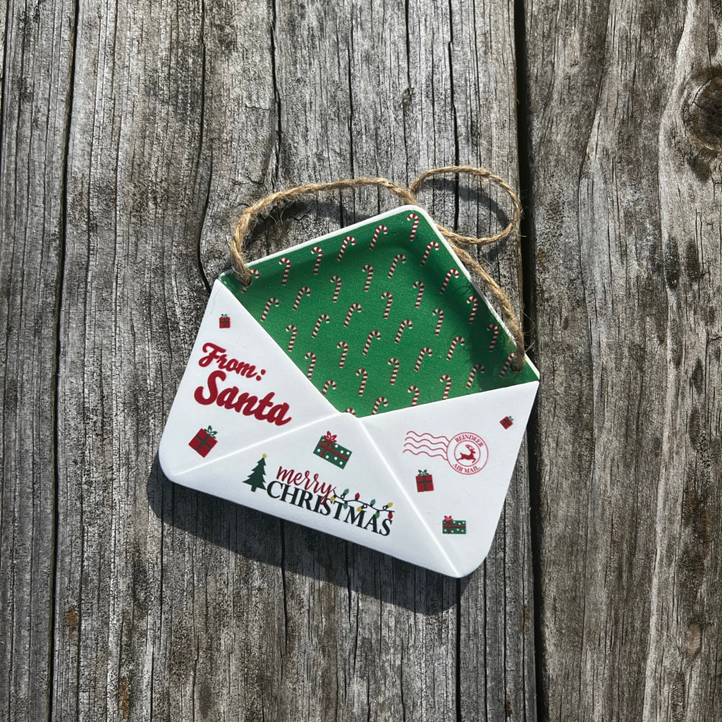 Christmas Collection (Note From Santa - Personalized) Green Candy Cane Envelope Resin Ornament with Letter GRENV004