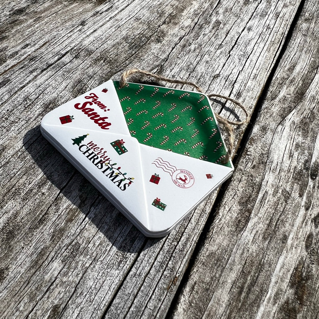 Christmas Collection (Note From Santa - Personalized) Green Candy Cane Envelope Resin Ornament with Letter GRENV004