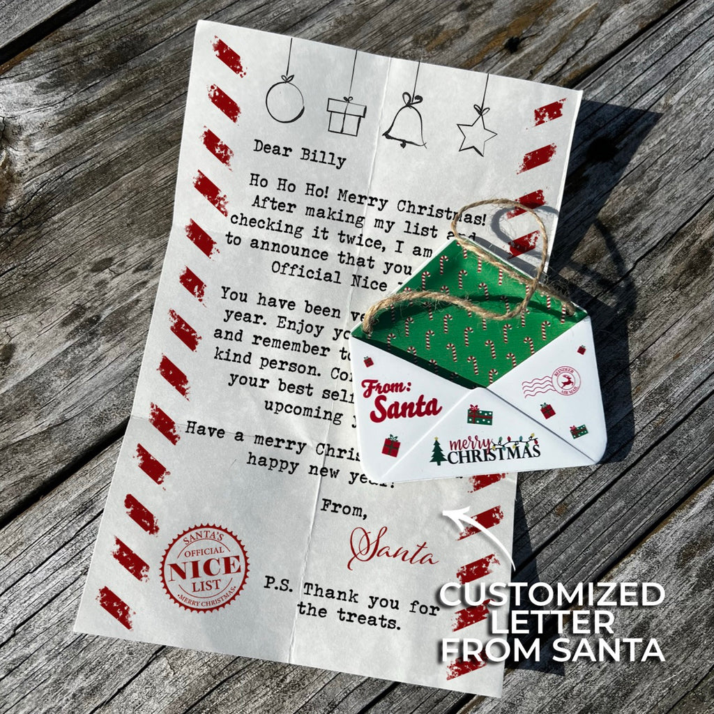 Christmas Collection (Note From Santa - Personalized) Green Candy Cane Envelope Resin Ornament with Letter GRENV004