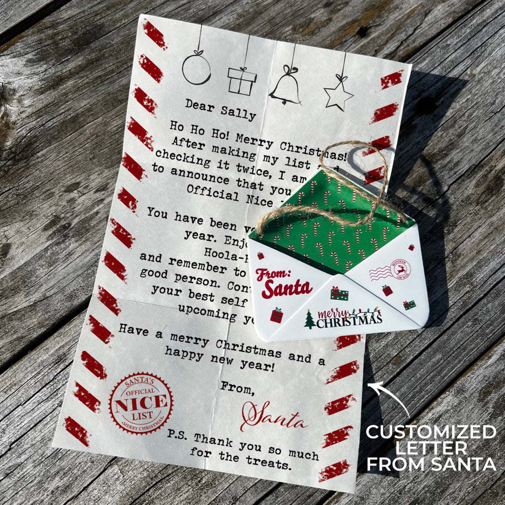 Christmas Collection (Note From Santa - Personalized) Green Candy Cane Envelope Resin Ornament with Letter GRENV004