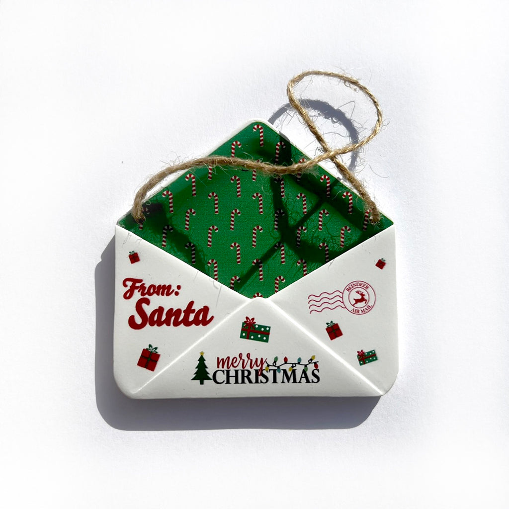 Christmas Collection (Note From Santa - Personalized) Green Candy Cane Envelope Resin Ornament with Letter GRENV004