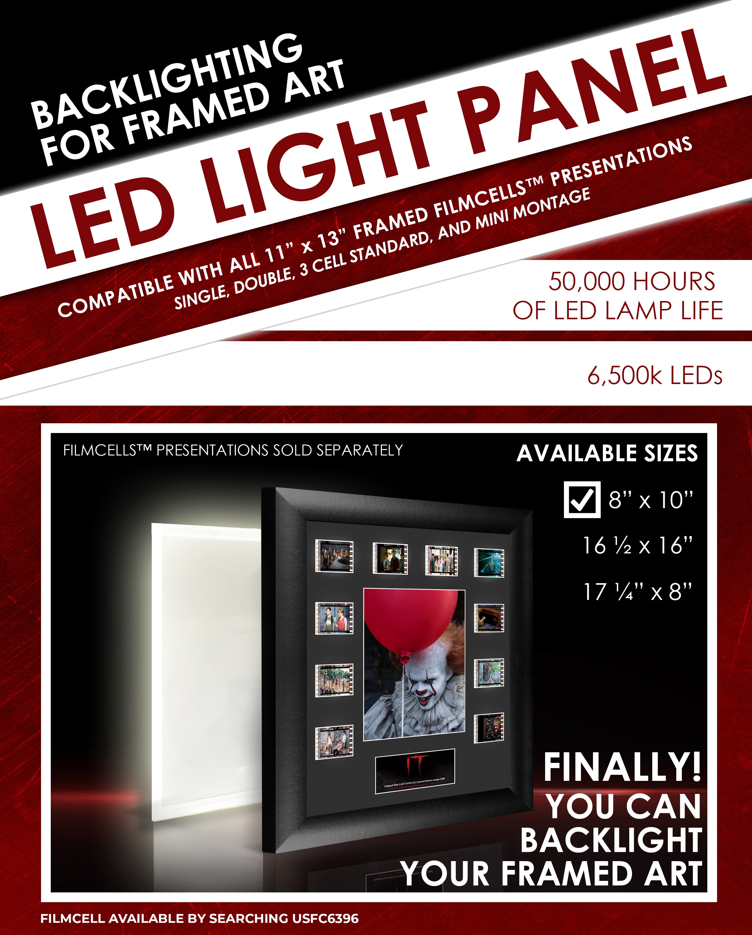 8" x 10" LED Light Panel - Fits 13" x 11" FilmCells Presentations (Single, Double, Mini Montage, 3 Cell) LPNL0810