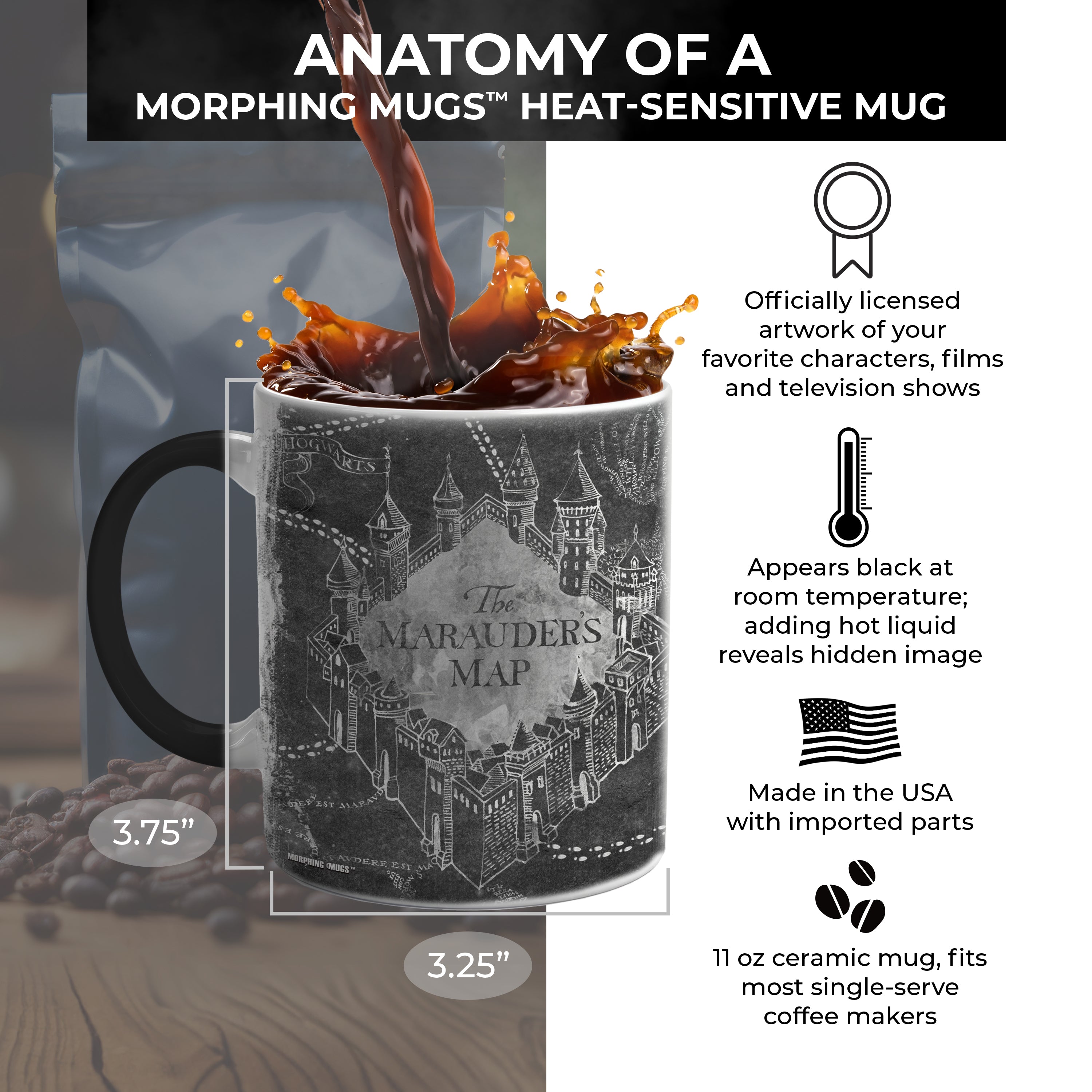 Harry Potter (Marauders Map - Black and White) Morphing Mugs® Heat-Sensitive Mug MMUG297