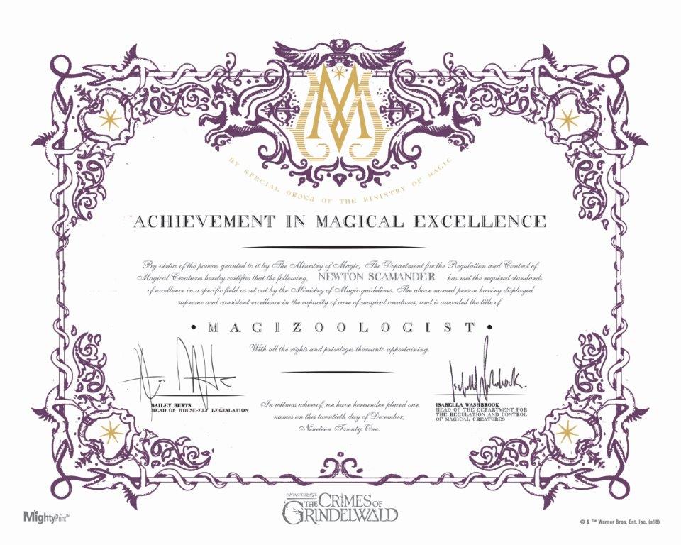 Fantastic Beasts: The Crimes of Grindelwald (Magizoologist Certificate) MightyPrint™ Wall Art MP08100505