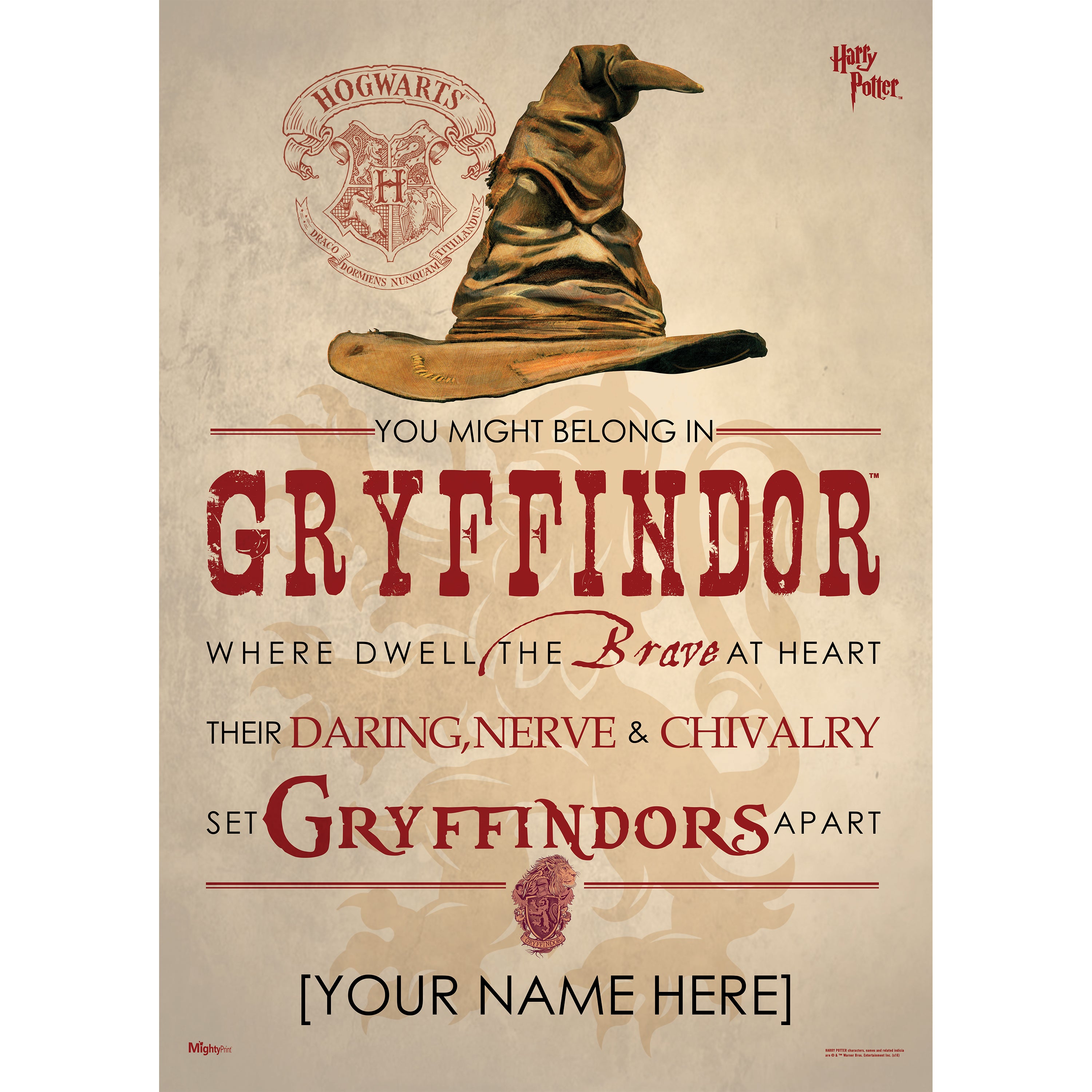Harry Potter (Gryffindor Sorting Hat Poem - Personalize with Name) MightyPrint™ Wall Art MP17240186