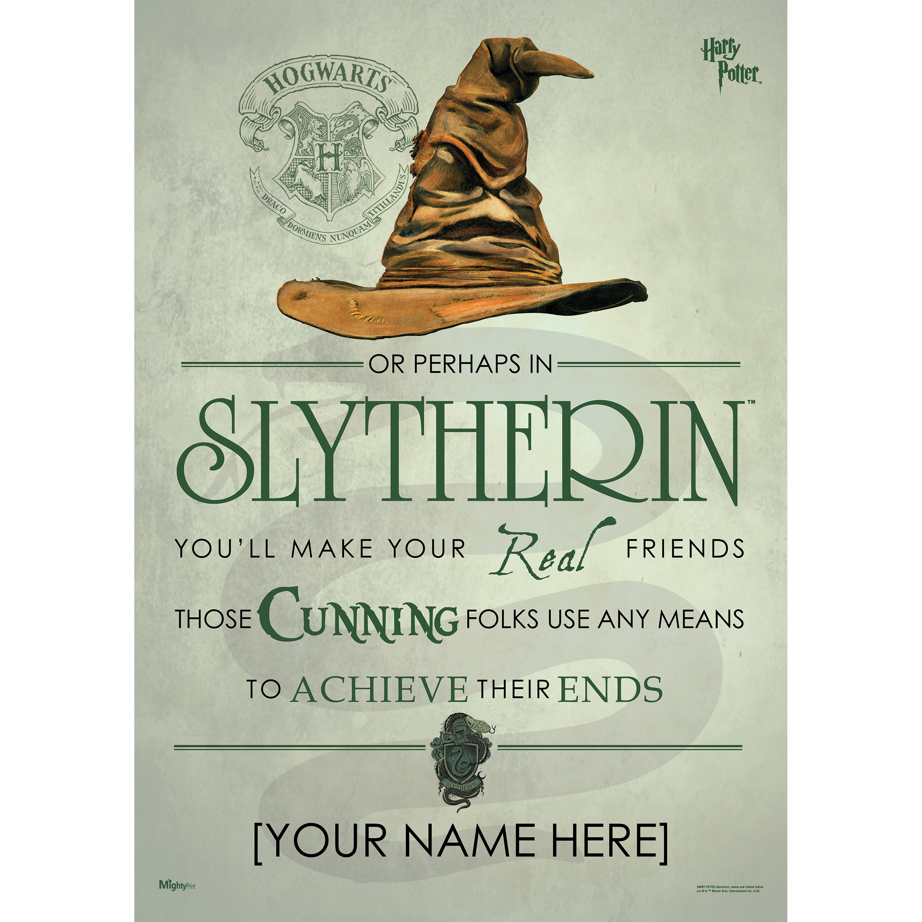 Harry Potter (Slytherin Sorting Hat Poem - Personalize with Name) MightyPrint™ Wall Art MP17240187