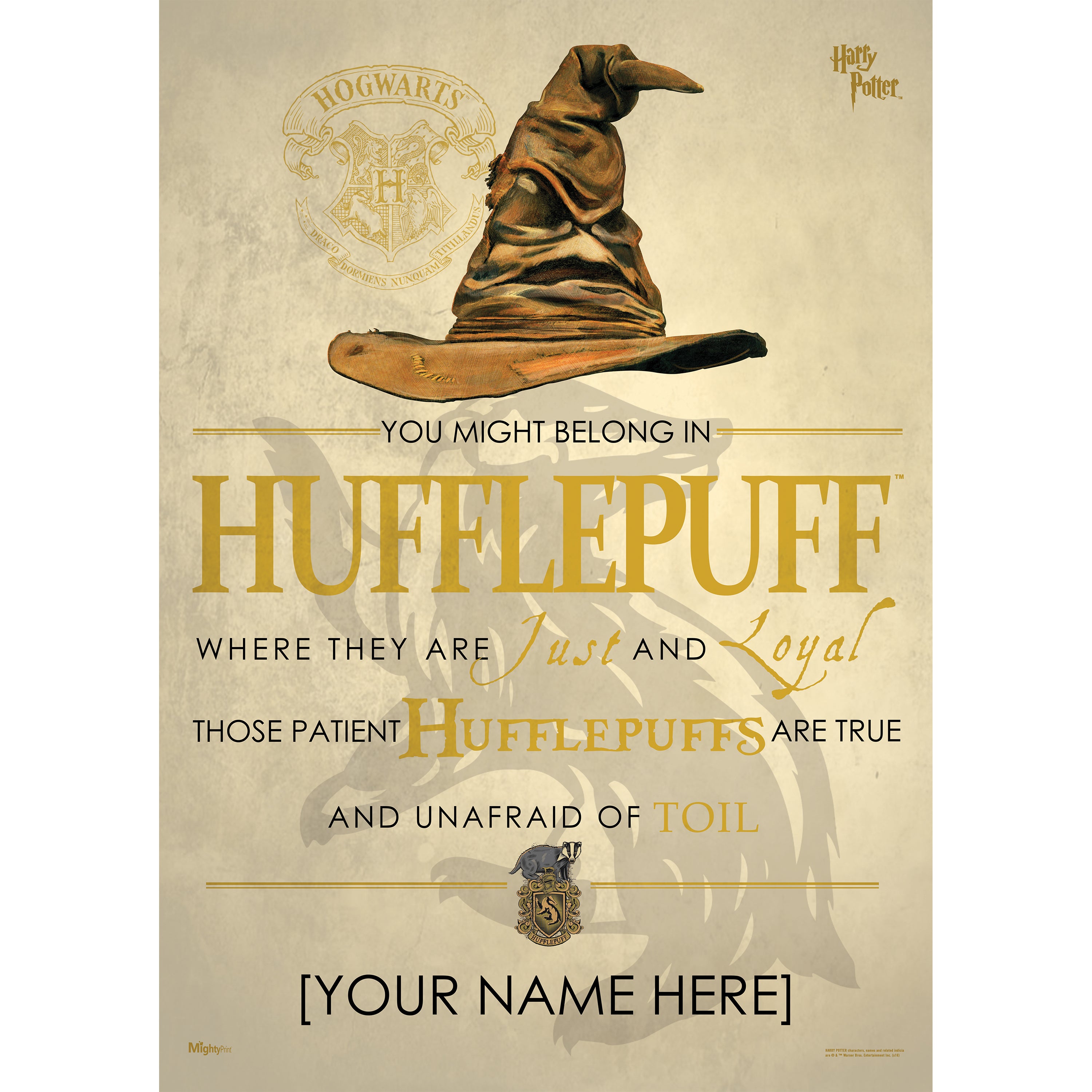 Harry Potter (Hufflepuff Sorting Hat Poem - Personalize with Name) MightyPrint™ Wall Art MP17240188