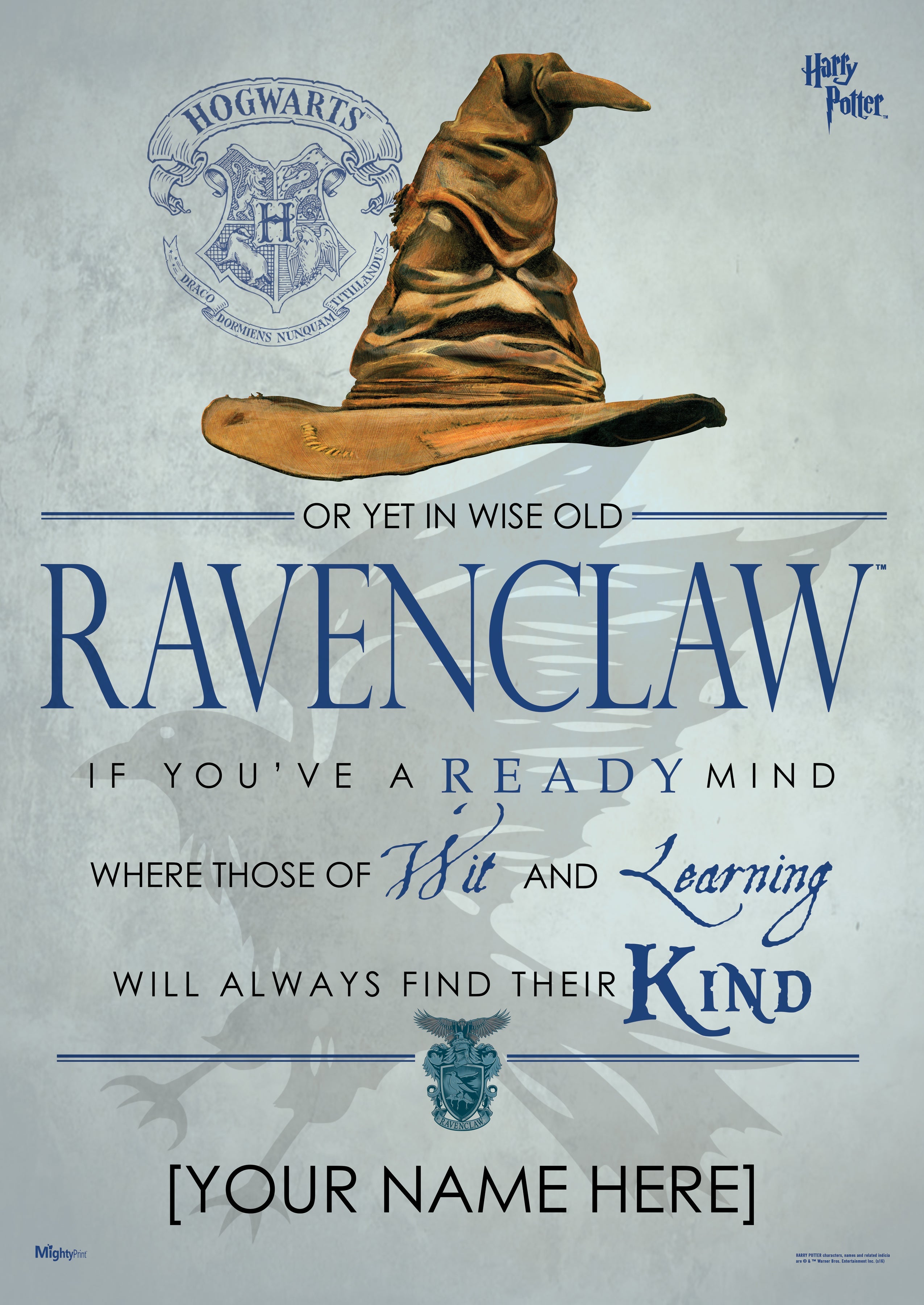 Harry Potter (Ravenclaw Sorting Hat Poem - Personalize with Name) MightyPrint™ Wall Art MP17240189