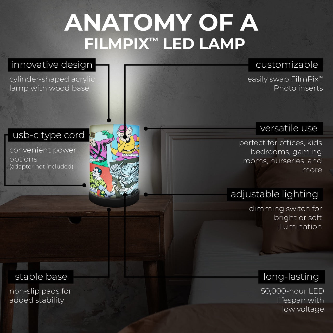 FilmPix™ Light Display + Justice League (90th Villains) FilmPix™ Photo Insert Bundle