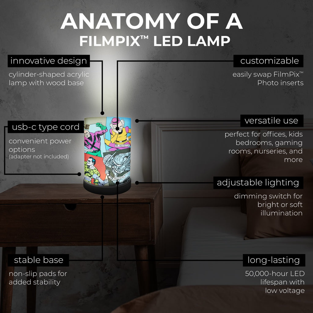 FilmPix™ LED Lamp + Justice League (90th Villains) FilmPix™ Photo Insert Bundle