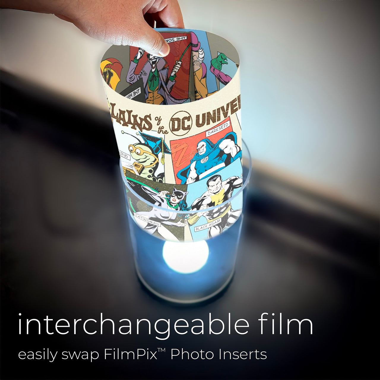 FilmPix™ Light Display + Justice League (90th Villains) FilmPix™ Photo Insert Bundle