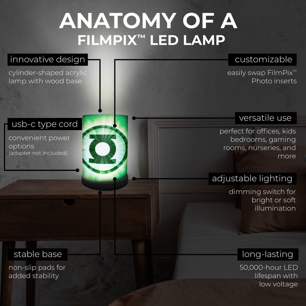 FilmPix™ LED Lamp + Green Lantern (Lantern Logo) FilmPix™ Photo Insert Bundle