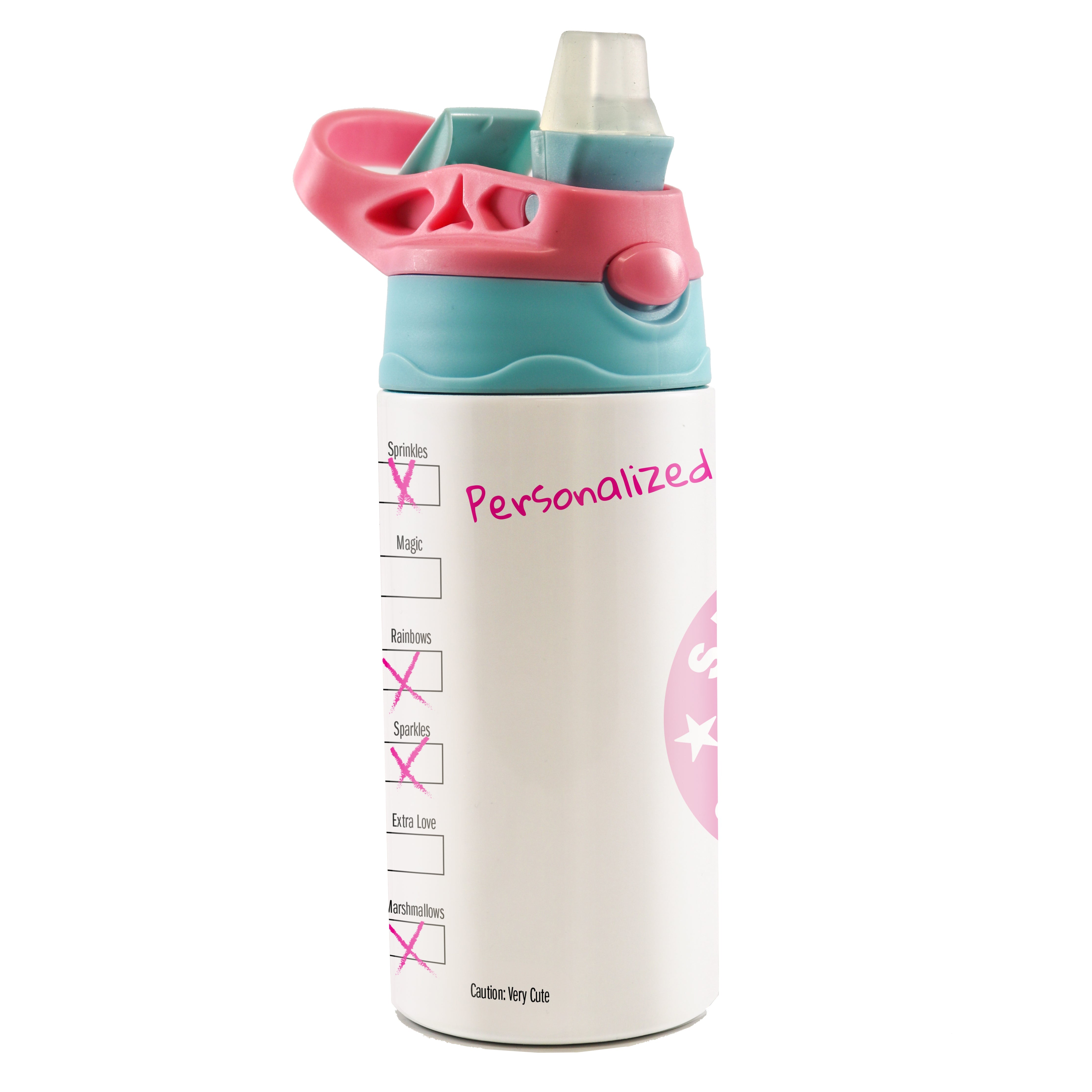 Kids Collection (Stardust Coffee - Personalized) 12 oz Stainless Steel Water Bottle with Pink and Blue Lid