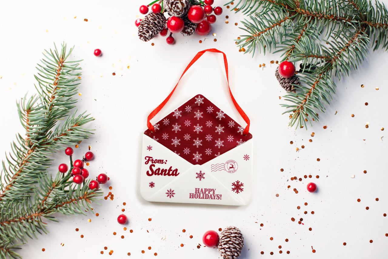 Christmas Collection (Note From Santa) Maroon Snowflake Envelope Resin Ornament with Letter RRENV005