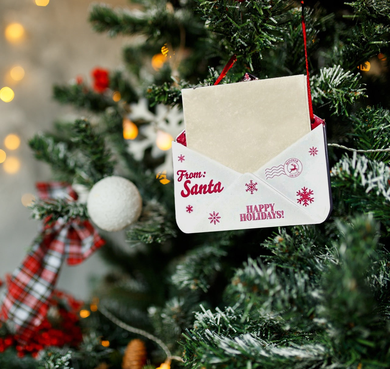 Christmas Collection (Note From Santa) Maroon Snowflake Envelope Resin Ornament with Letter RRENV005