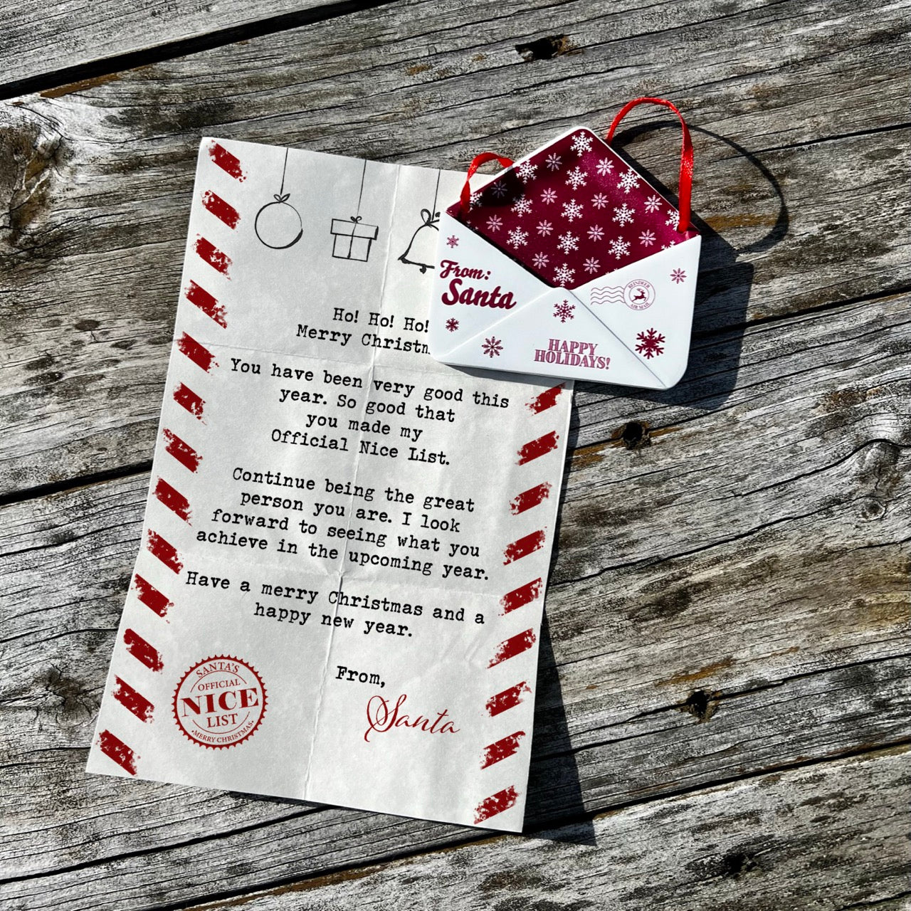 Christmas Collection (Note From Santa) Maroon Snowflake Envelope Resin Ornament with Letter RRENV005