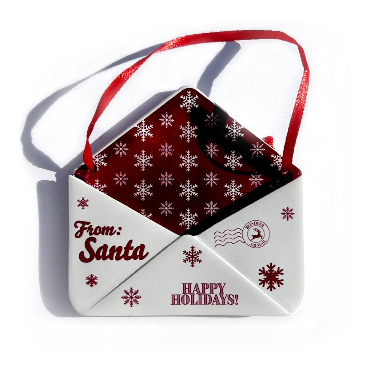 Christmas Collection (Note From Santa) Maroon Snowflake Envelope Resin Ornament with Letter RRENV005