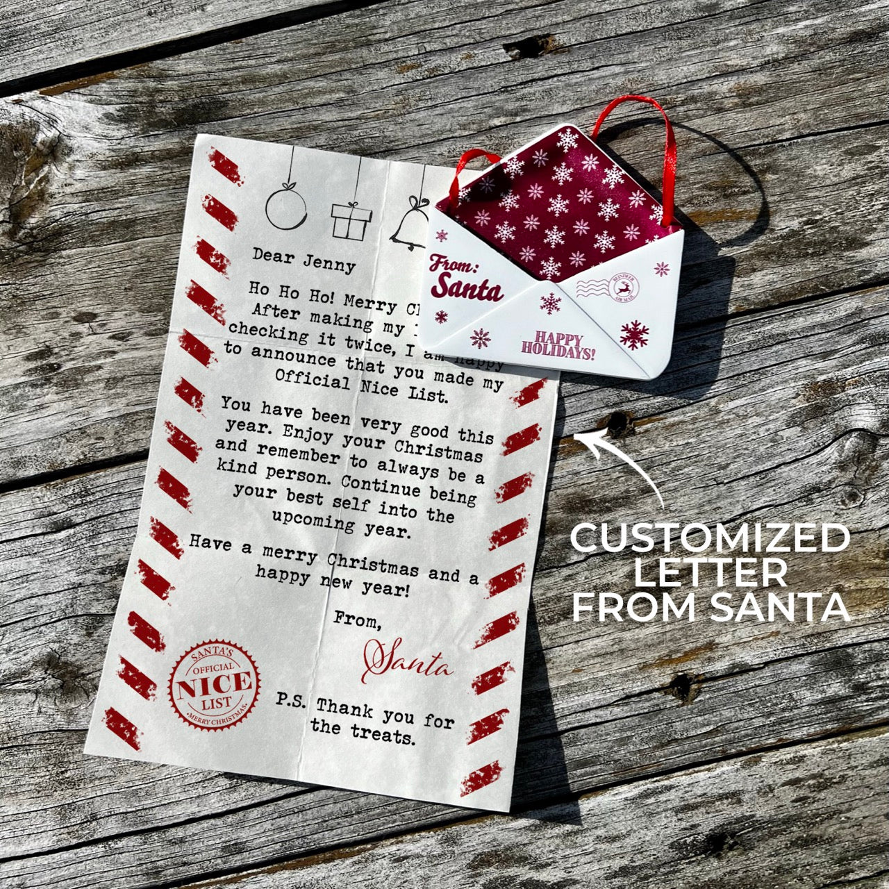 Christmas Collection (Note From Santa - Personalized) Maroon Snowflake Envelope Resin Ornament with Letter RRENV006