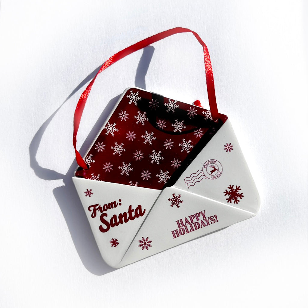 Christmas Collection (Note From Santa - Personalized) Maroon Snowflake Envelope Resin Ornament with Letter RRENV006