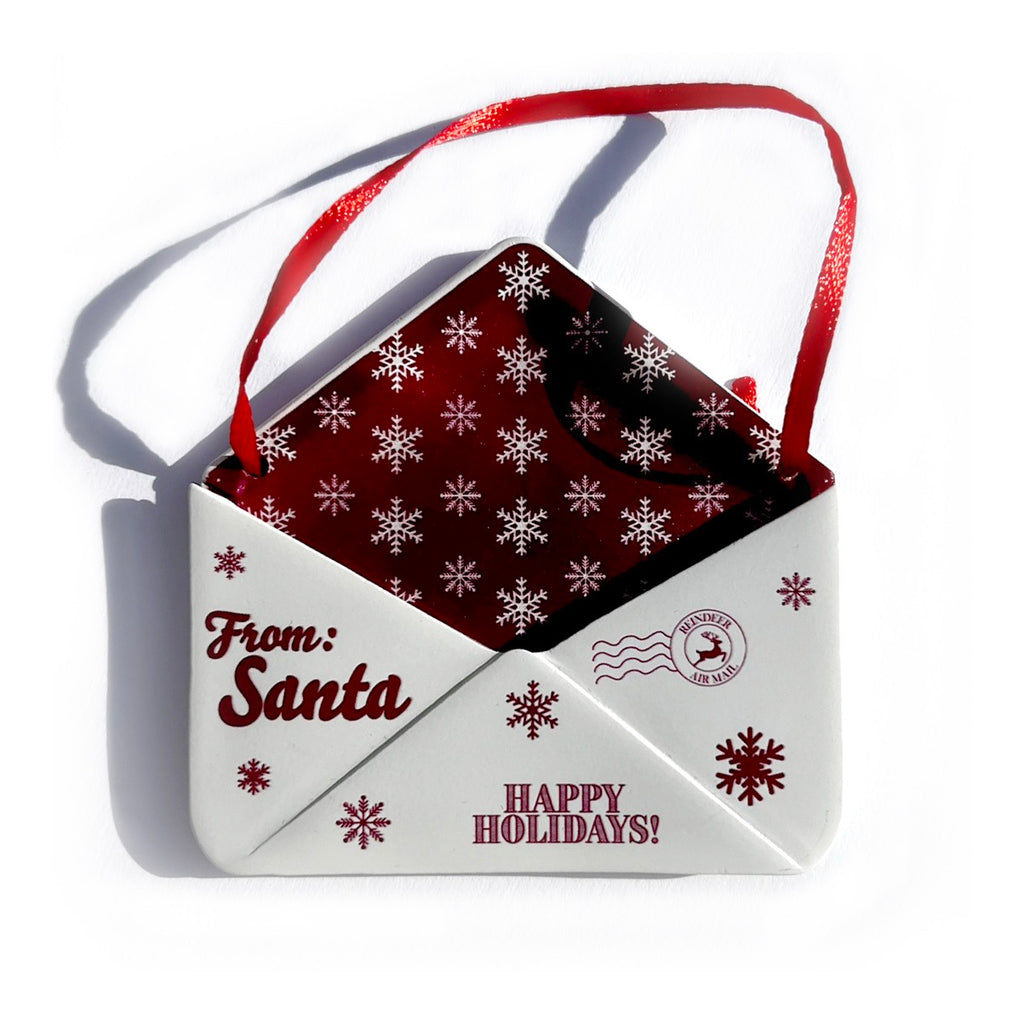 Christmas Collection (Note From Santa - Personalized) Maroon Snowflake Envelope Resin Ornament with Letter RRENV006