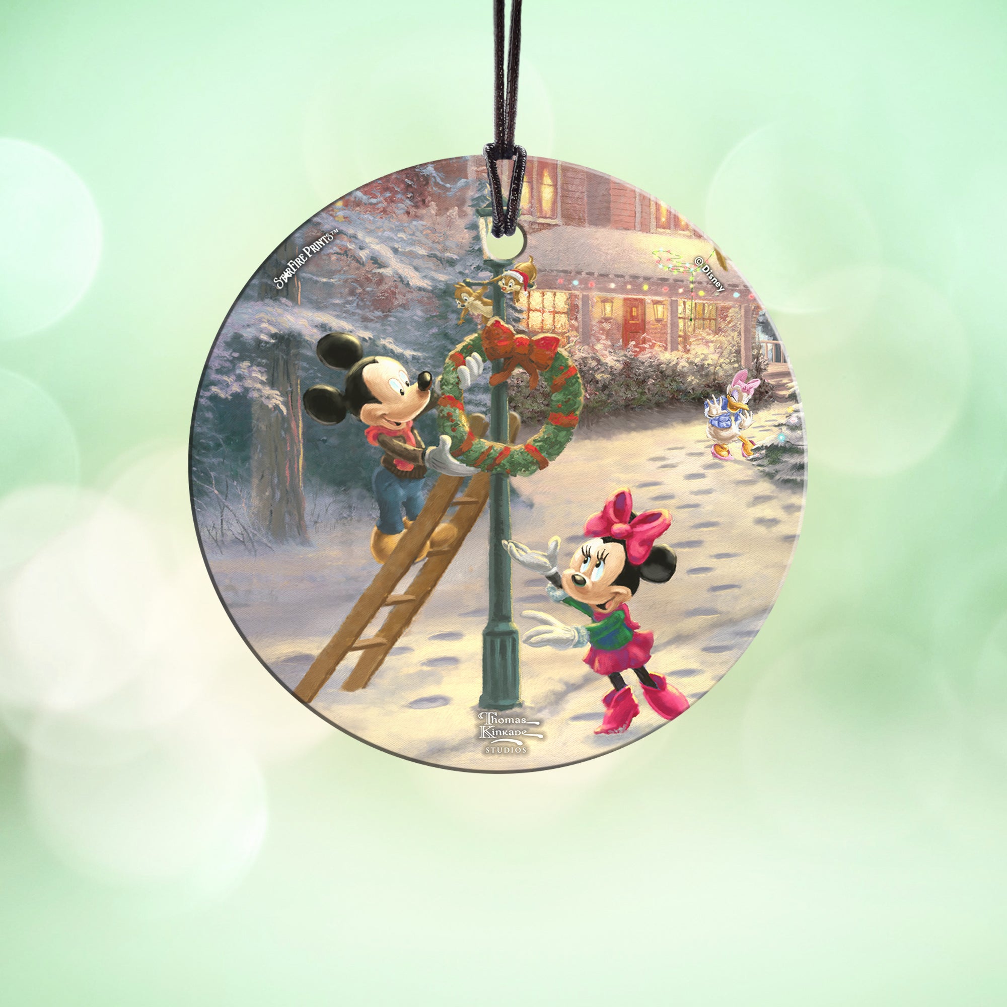 Disney (Mickeys Victorian Christmas - Mickey and Minnie Mouse) StarFire Prints™ Hanging Glass Print SPCIR1000