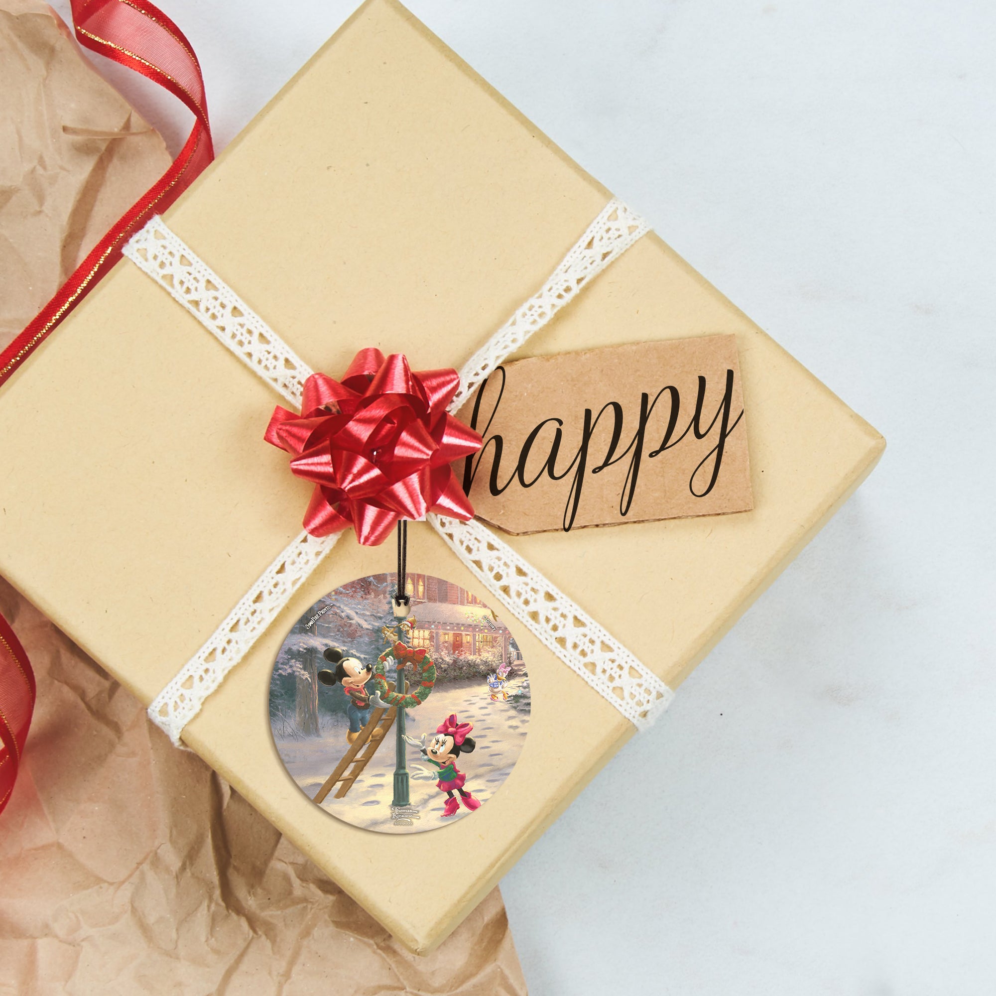 Disney (Mickeys Victorian Christmas - Mickey and Minnie Mouse) StarFire Prints™ Hanging Glass Print SPCIR1000