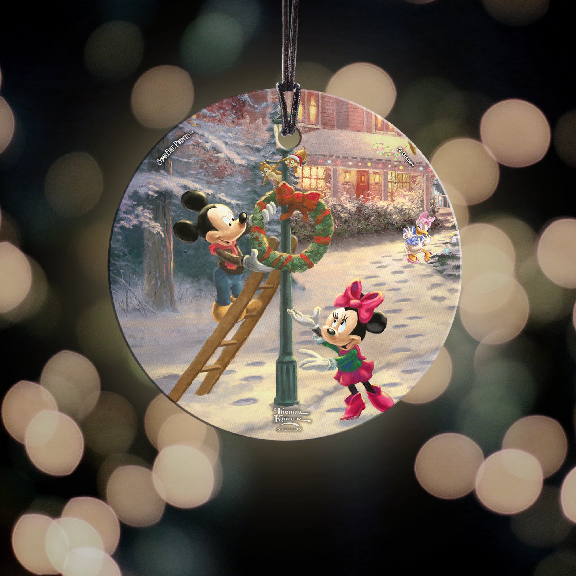Disney (Mickeys Victorian Christmas - Mickey and Minnie Mouse) StarFire Prints™ Hanging Glass Print SPCIR1000