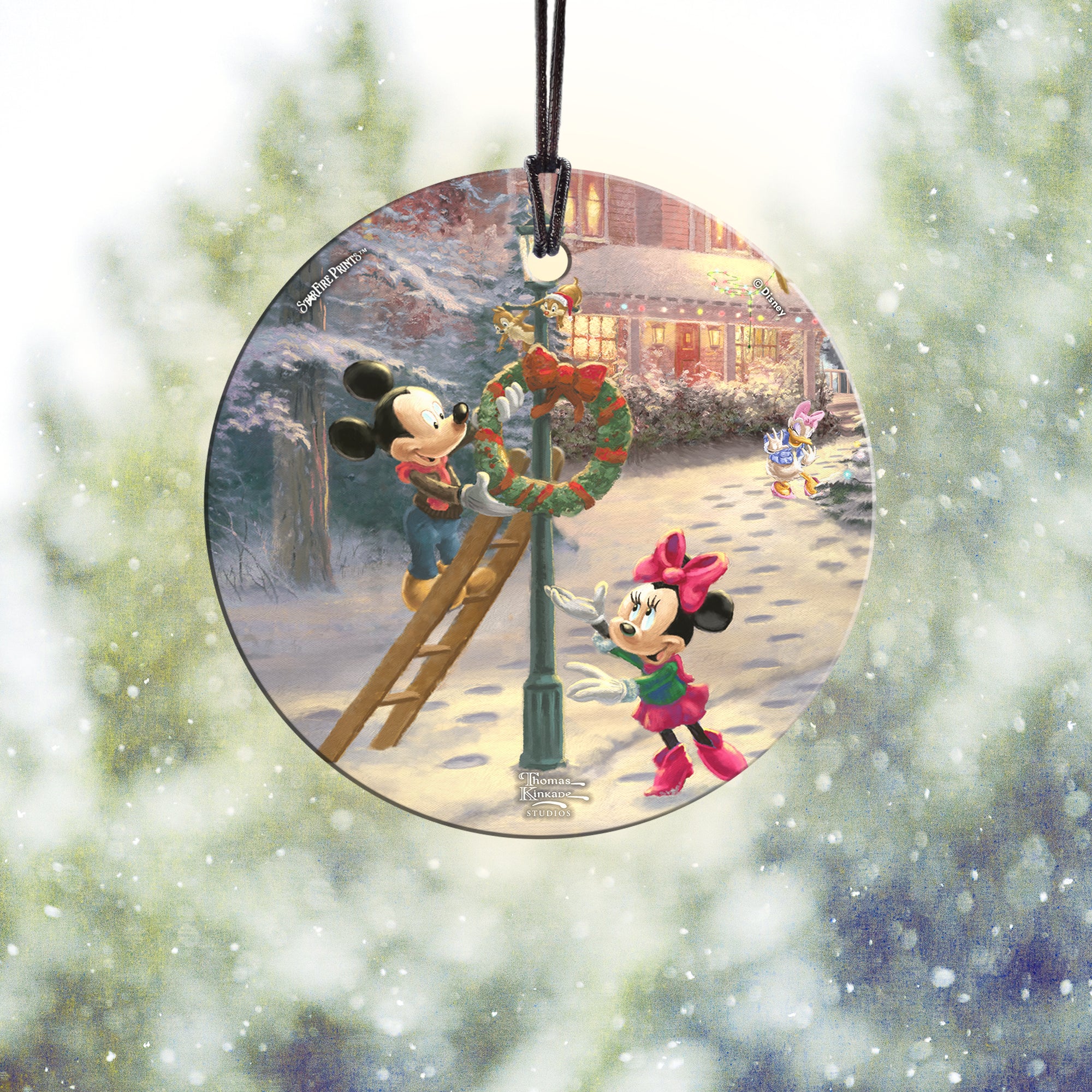 Disney (Mickeys Victorian Christmas - Mickey and Minnie Mouse) StarFire Prints™ Hanging Glass Print SPCIR1000