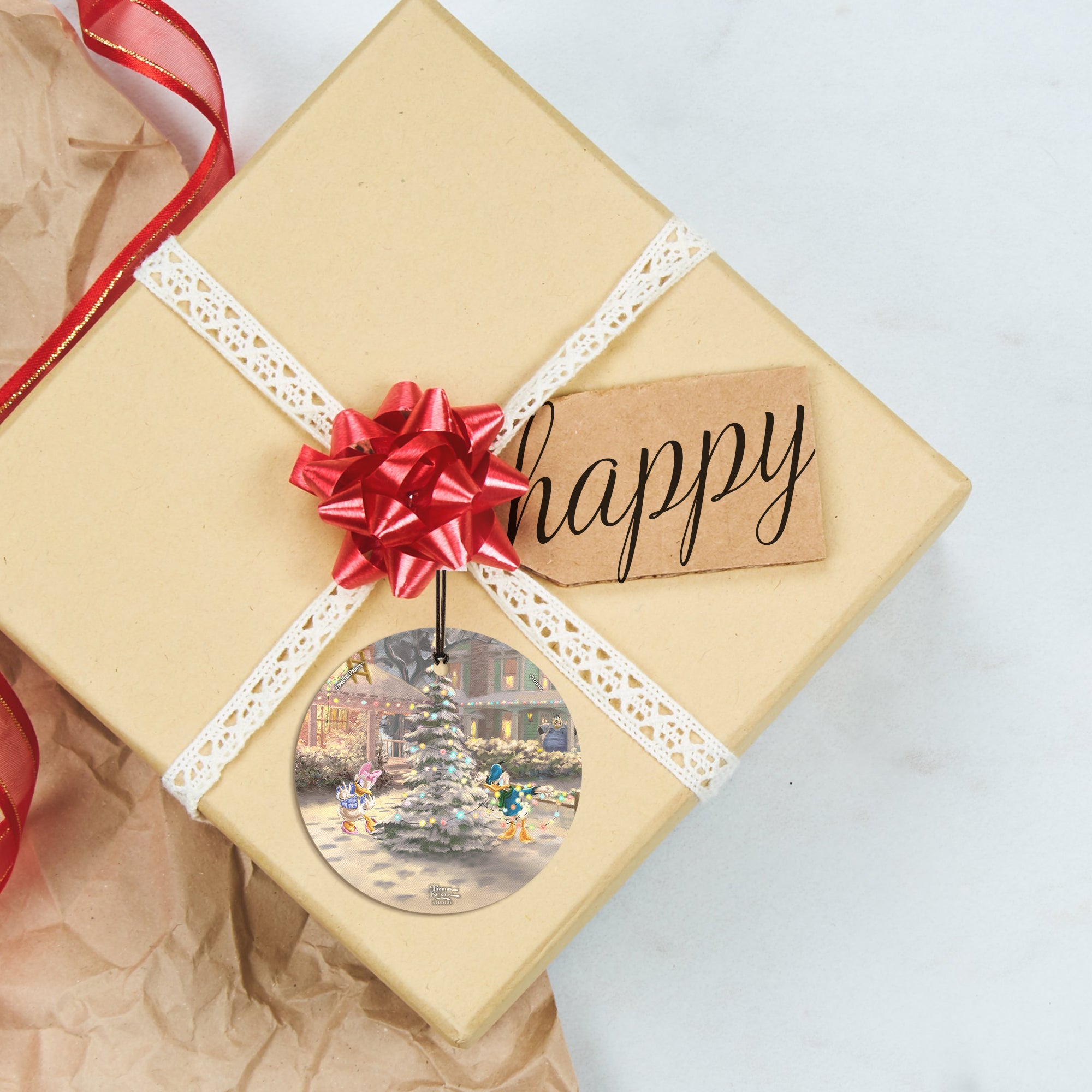 Disney (Mickeys Victorian Christmas - Donald and Daisy Duck) StarFire Prints™ Hanging Glass Print SPCIR1001