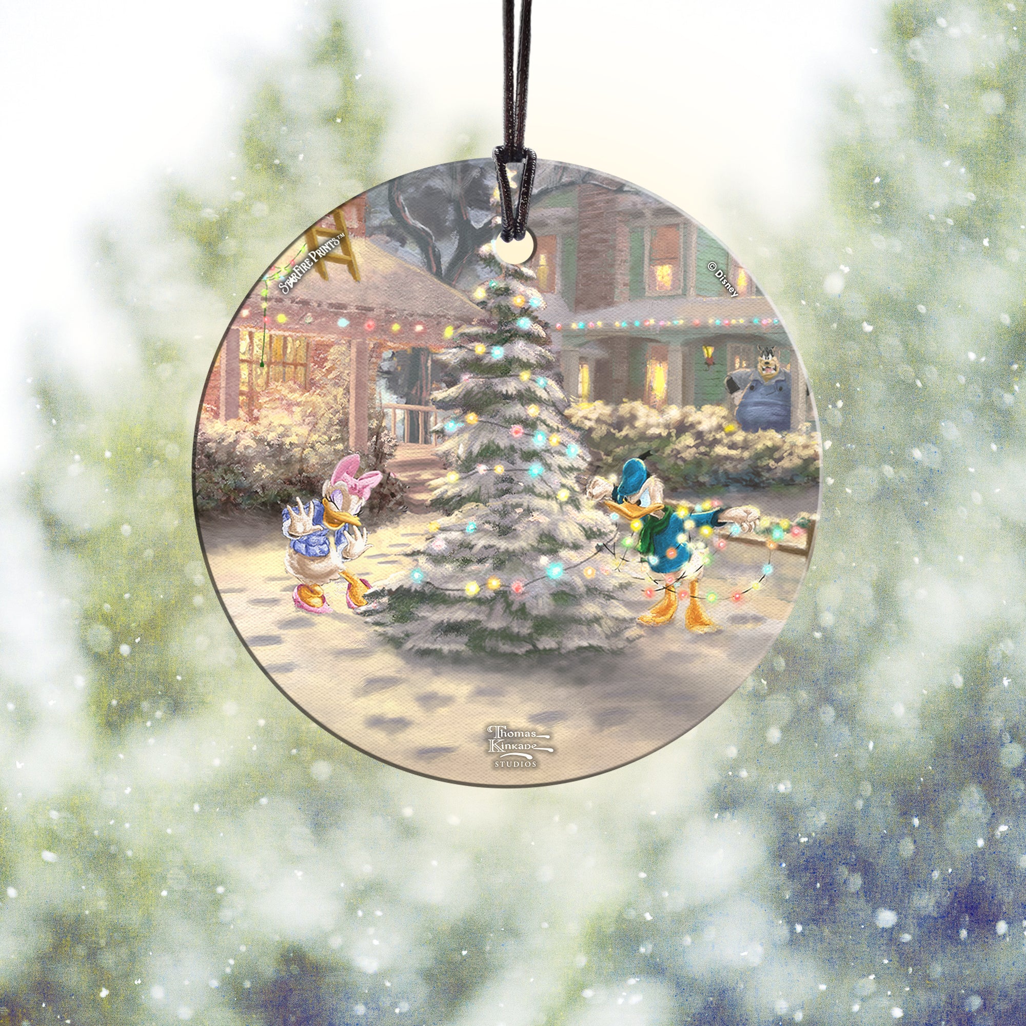 Disney (Mickeys Victorian Christmas - Donald and Daisy Duck) StarFire Prints™ Hanging Glass Print SPCIR1001