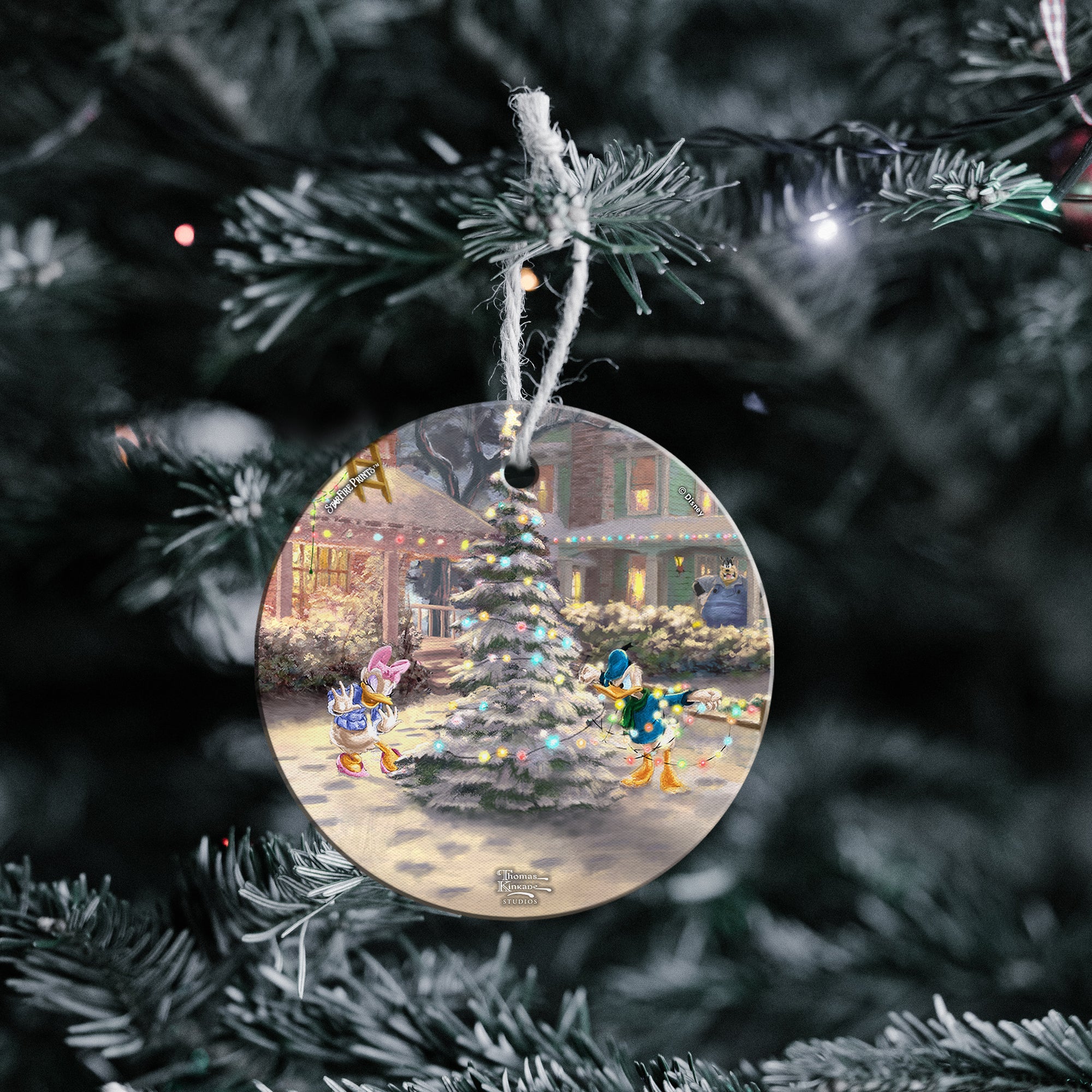 Disney (Mickeys Victorian Christmas - Donald and Daisy Duck) StarFire Prints™ Hanging Glass Print SPCIR1001