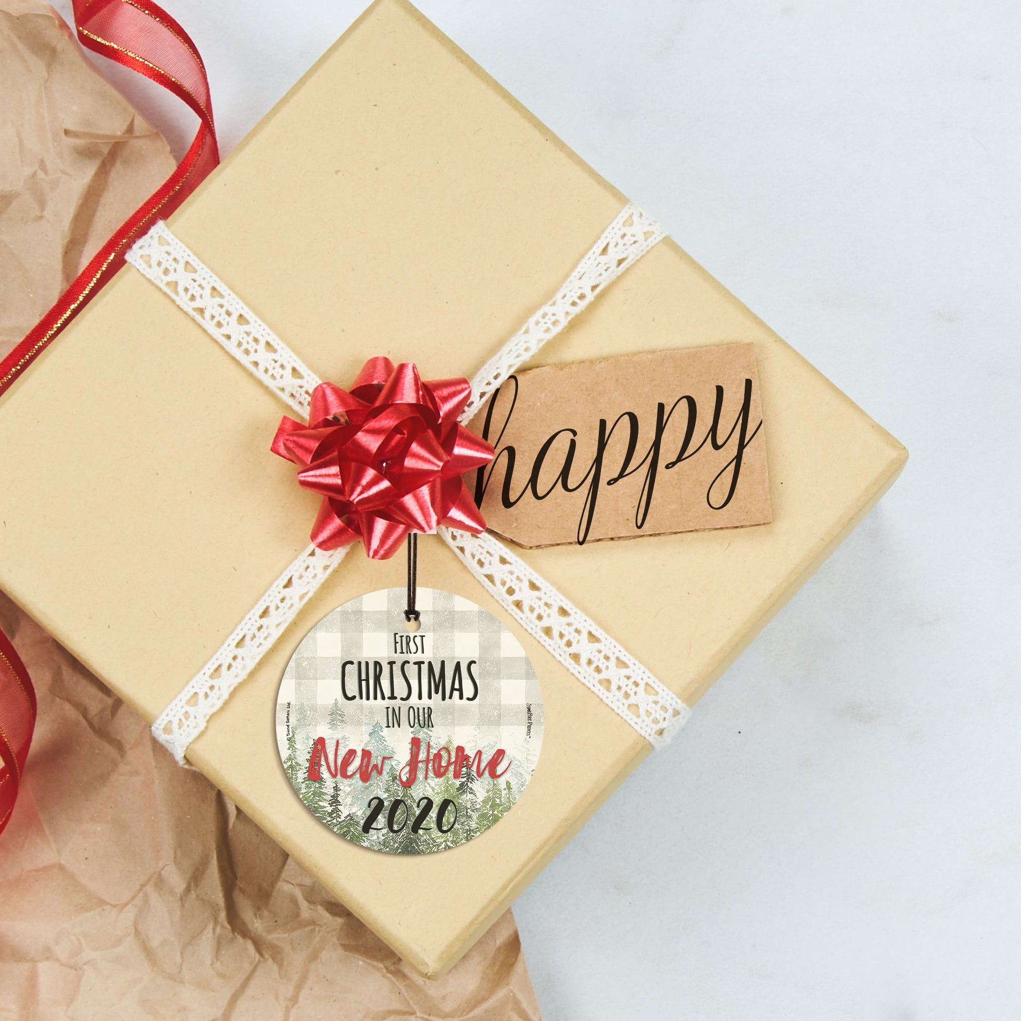 Christmas Collection (First Christmas in Our New Home Plaid – Personalized) StarFire Prints™ Hanging Glass SPCIR1062