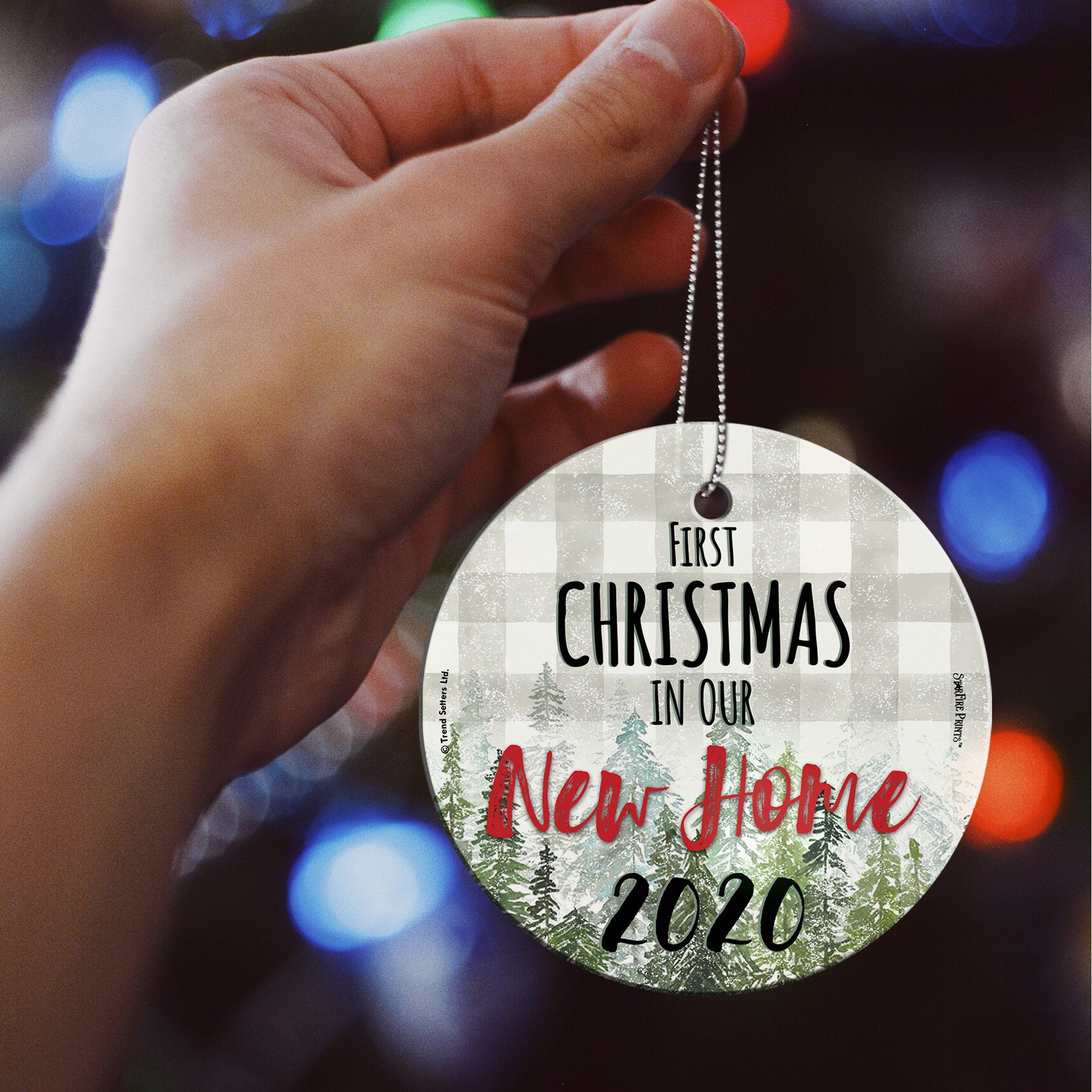 Christmas Collection (First Christmas in Our New Home Plaid – Personalized) StarFire Prints™ Hanging Glass SPCIR1062