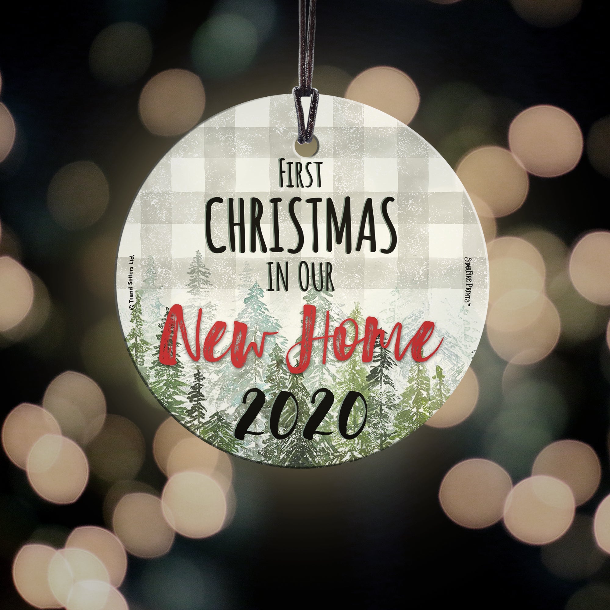 Christmas Collection (First Christmas in Our New Home Plaid – Personalized) StarFire Prints™ Hanging Glass SPCIR1062