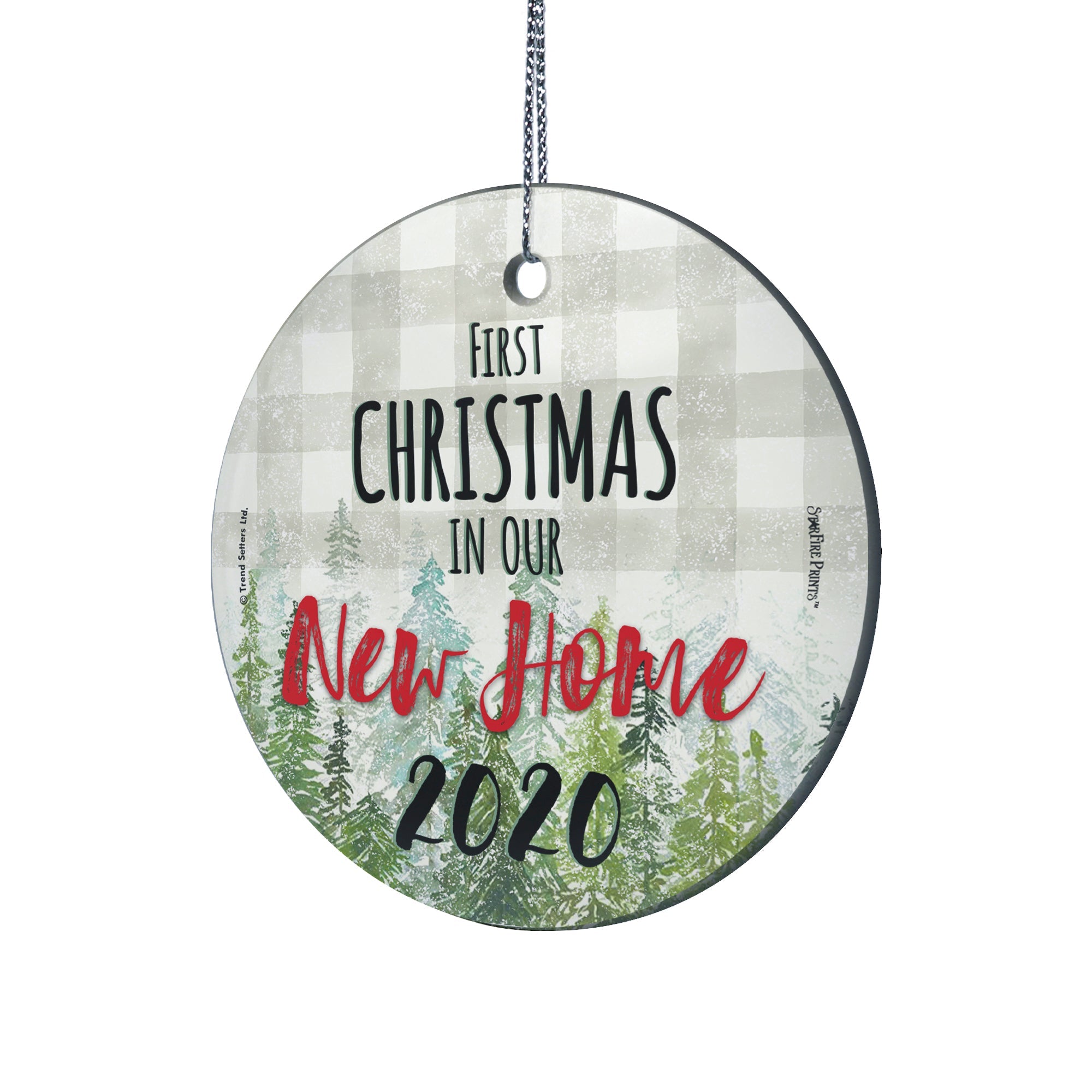 Christmas Collection (First Christmas in Our New Home Plaid – Personalized) StarFire Prints™ Hanging Glass SPCIR1062