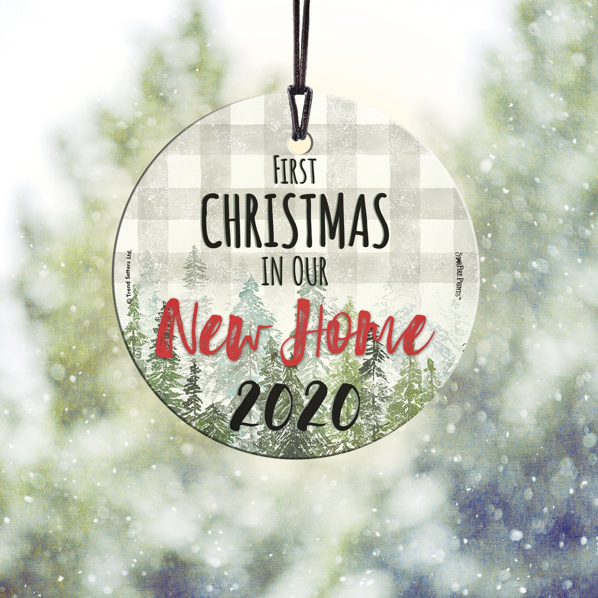 Christmas Collection (First Christmas in Our New Home Plaid – Personalized) StarFire Prints™ Hanging Glass SPCIR1062