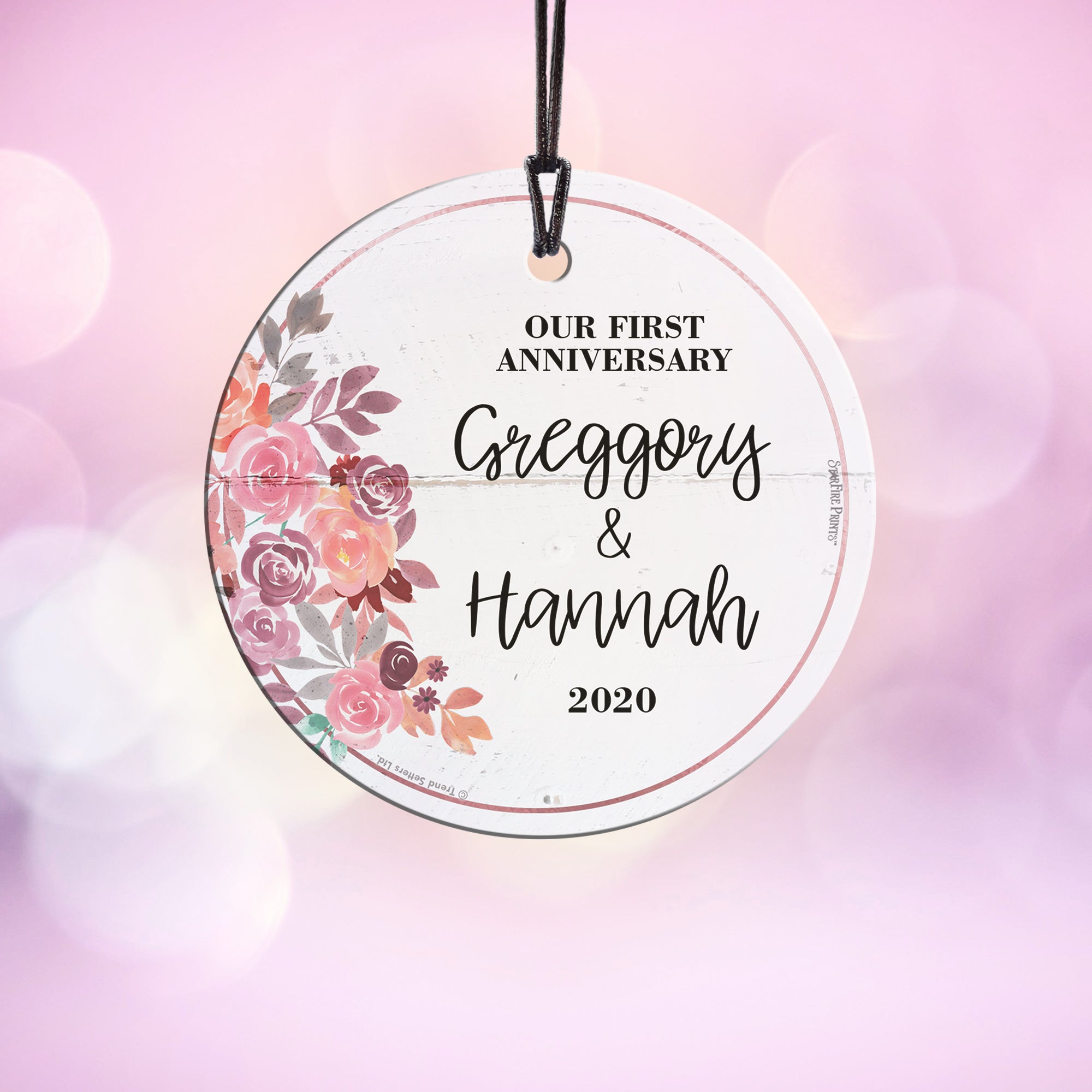 Wedding Collection (Our First Anniversary Flowers – Personalized) StarFire Prints™ Hanging Glass Print