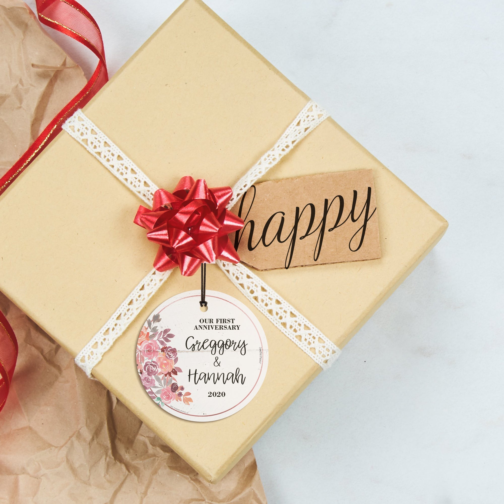 Wedding Collection (Our First Anniversary Flowers – Personalized) StarFire Prints™ Hanging Glass Print