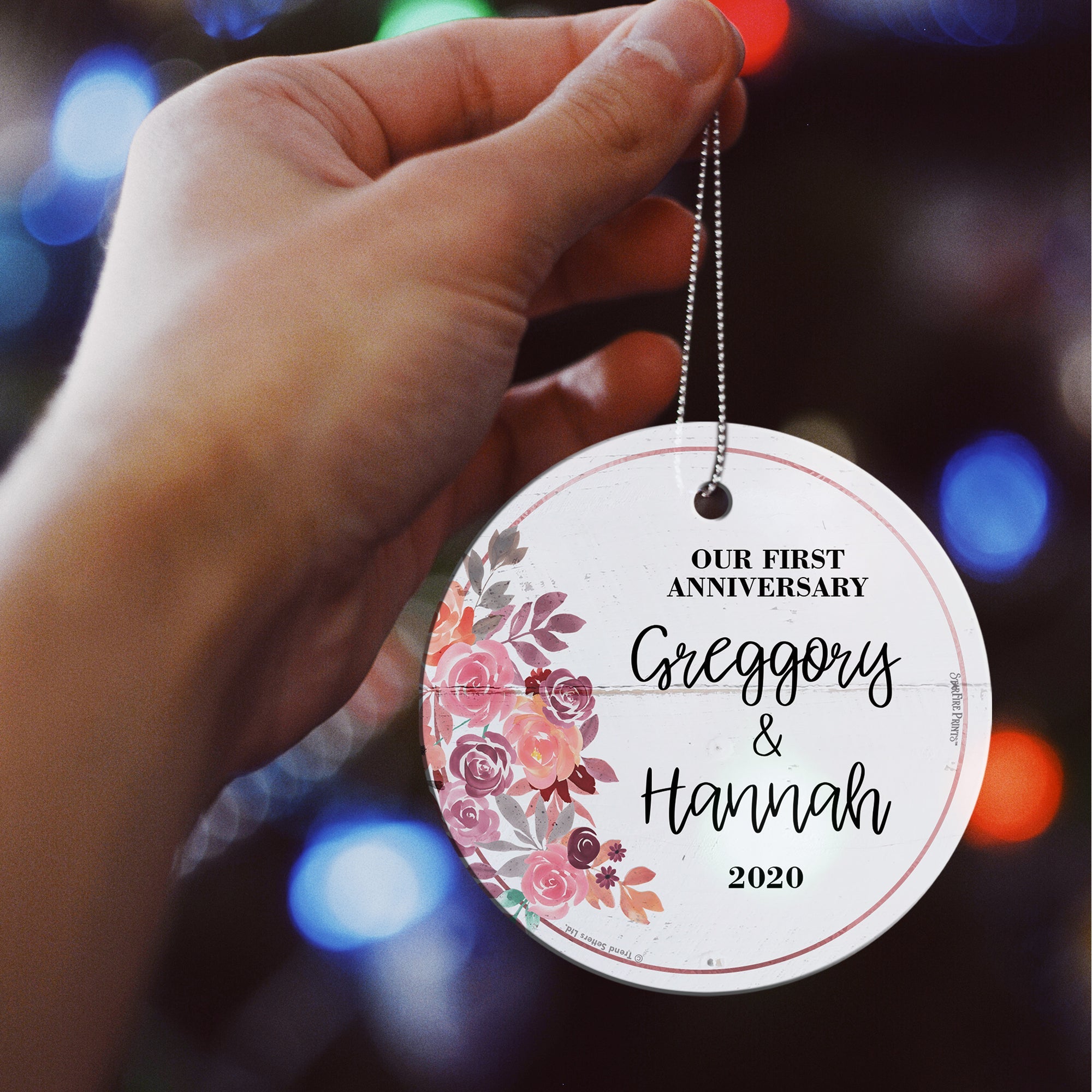 Wedding Collection (Our First Anniversary Flowers – Personalized) StarFire Prints™ Hanging Glass Print