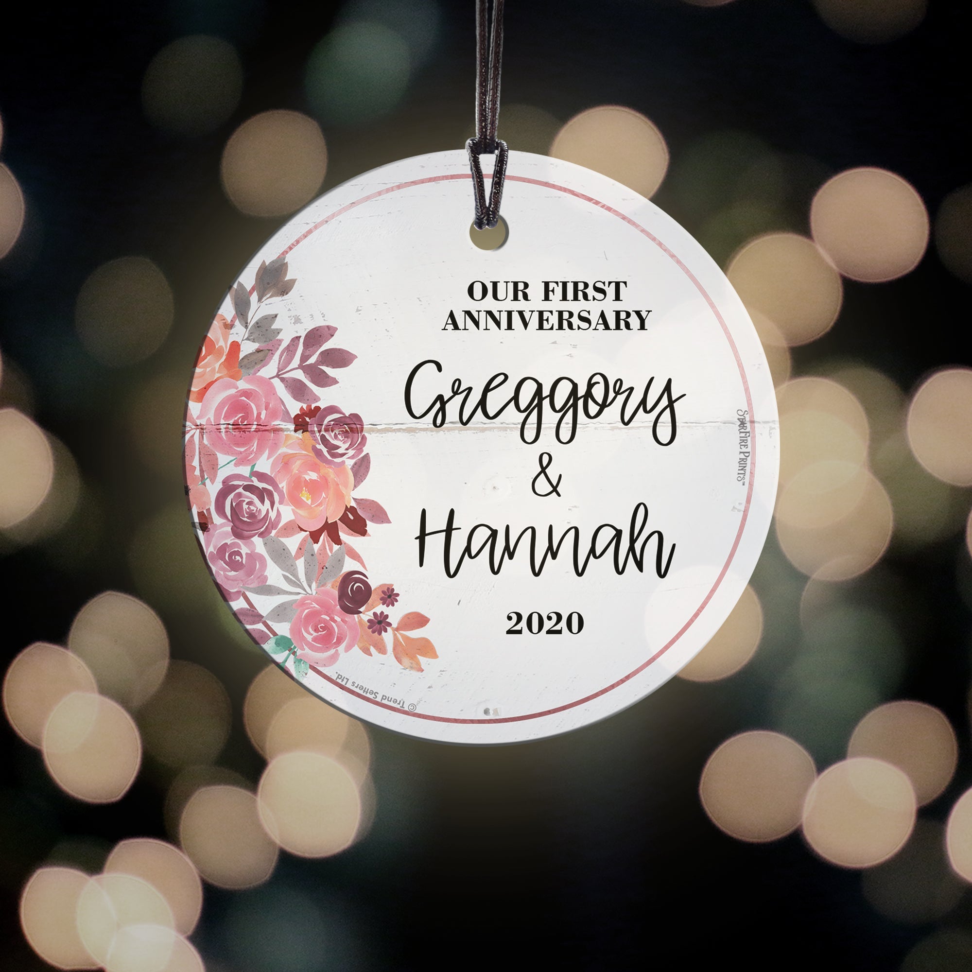 Wedding Collection (Our First Anniversary Flowers – Personalized) StarFire Prints™ Hanging Glass Print