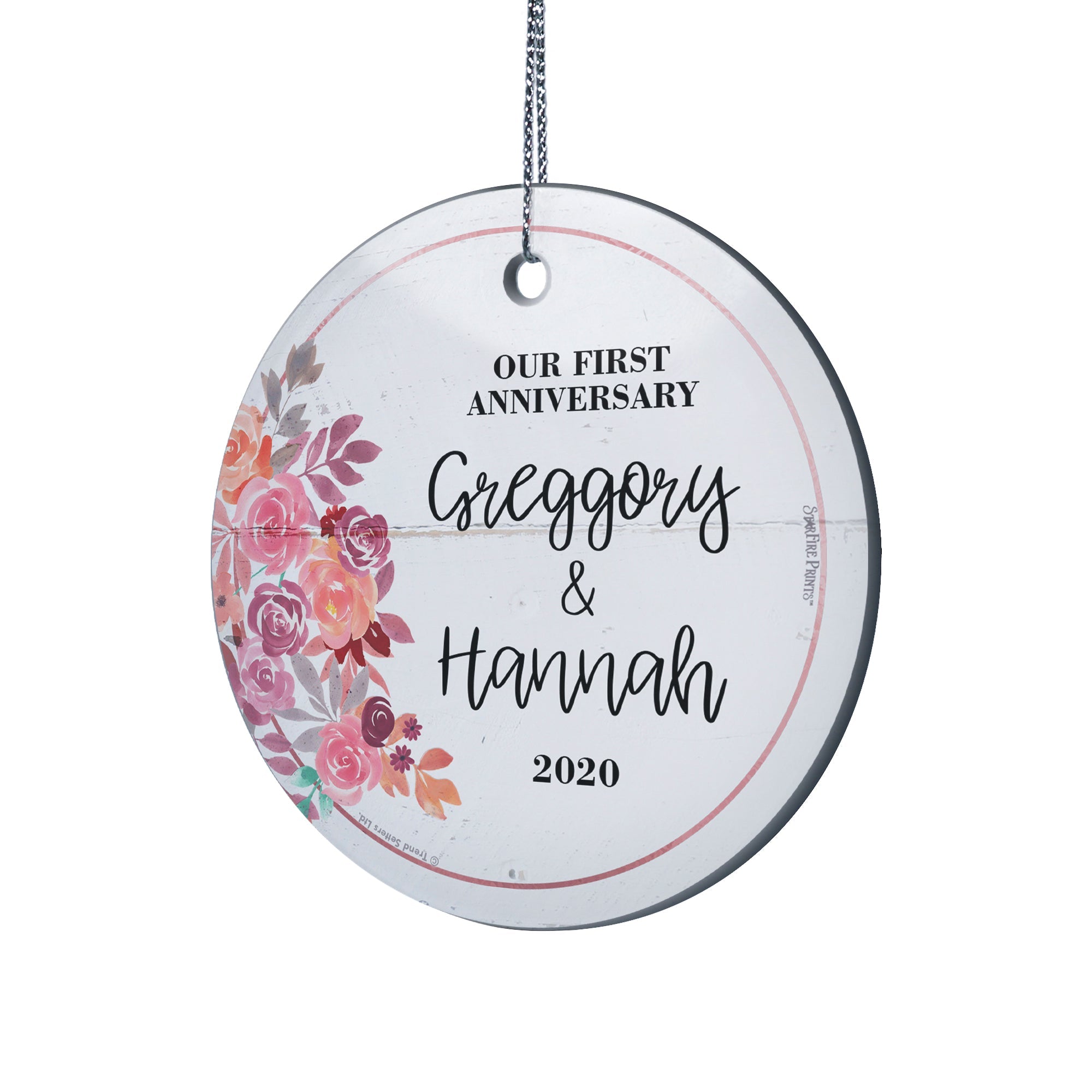 Wedding Collection (Our First Anniversary Flowers – Personalized) StarFire Prints™ Hanging Glass Print