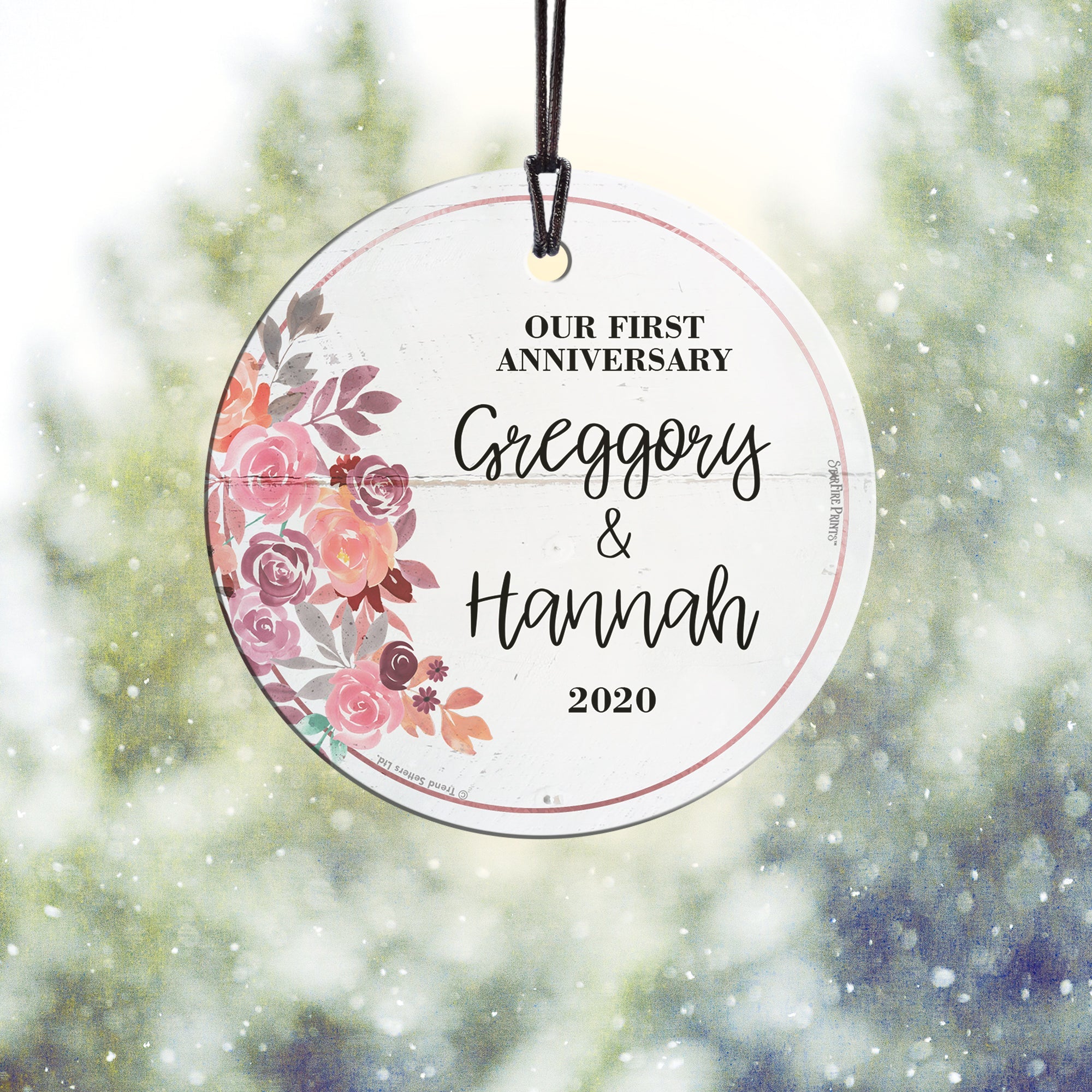 Wedding Collection (Our First Anniversary Flowers – Personalized) StarFire Prints™ Hanging Glass Print