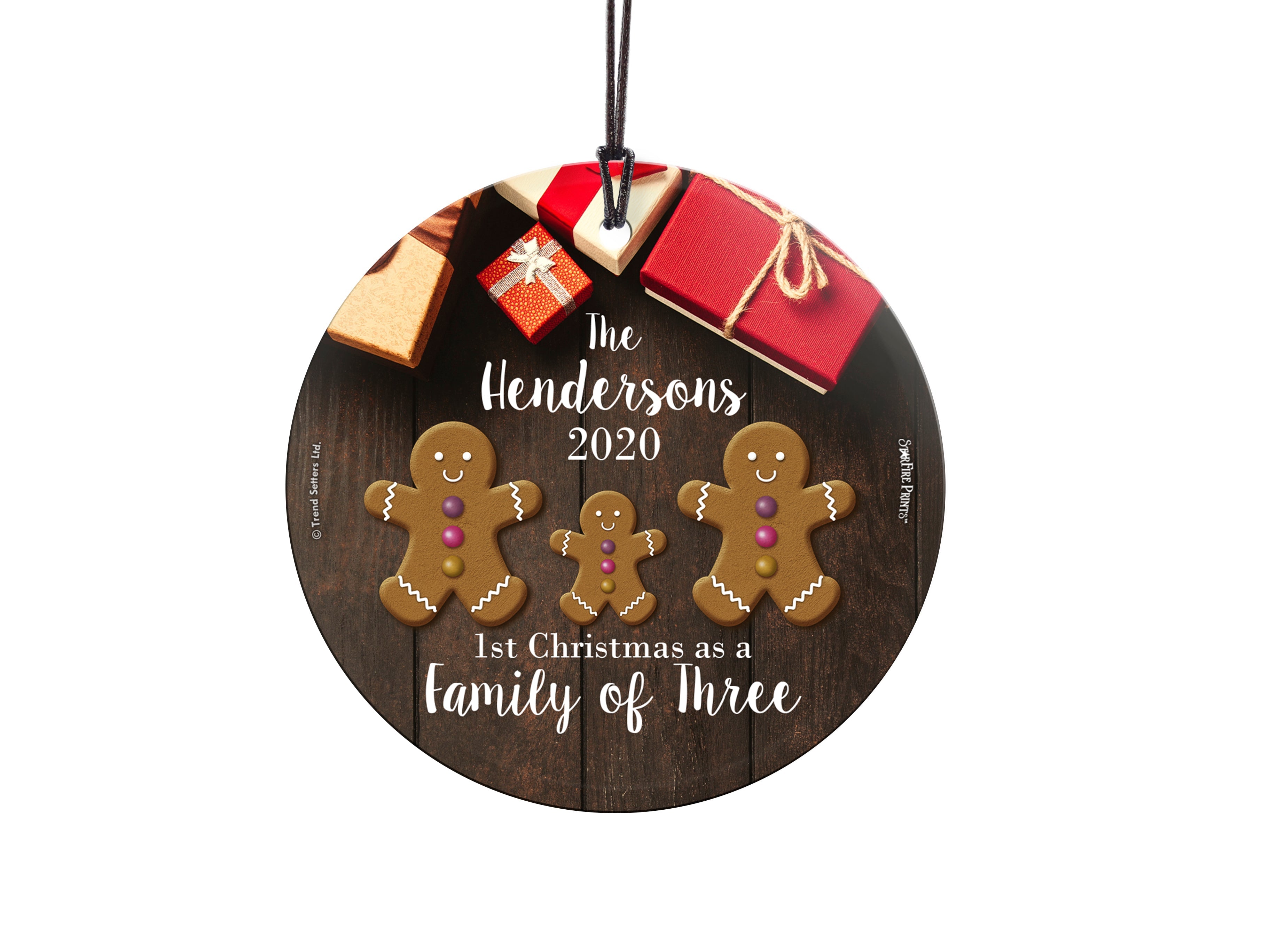 Christmas Collection (First Christmas as a Family of Three – Personalized) StarFire Prints™ Hanging Glass Print