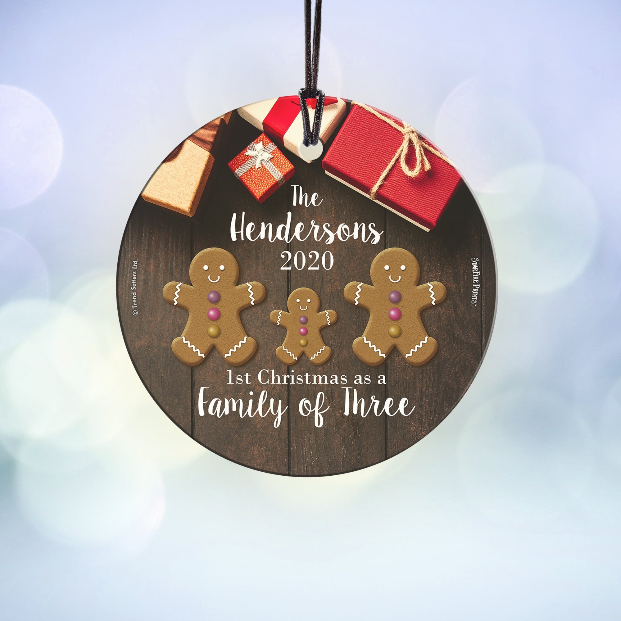 Christmas Collection (First Christmas as a Family of Three – Personalized) StarFire Prints™ Hanging Glass Print