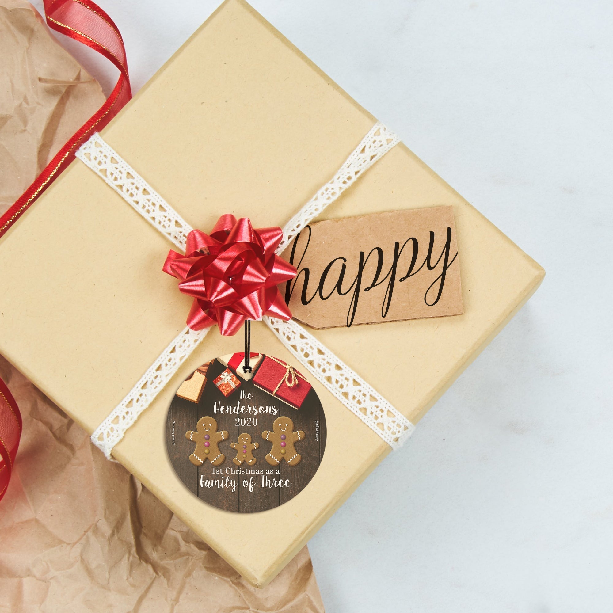 Christmas Collection (First Christmas as a Family of Three – Personalized) StarFire Prints™ Hanging Glass Print