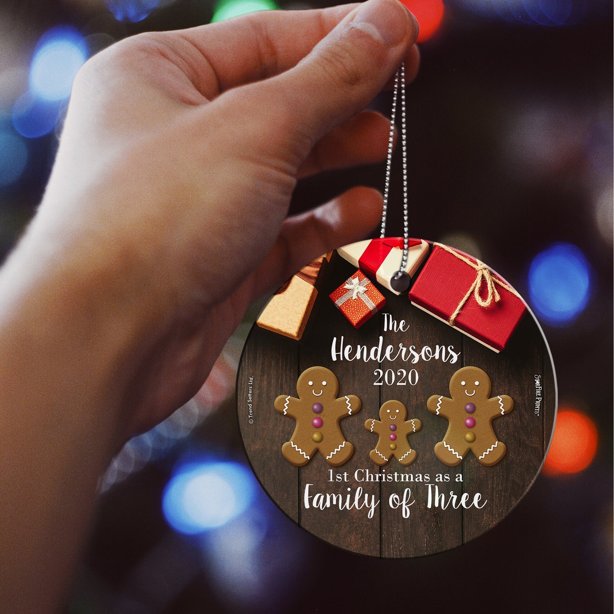 Christmas Collection (First Christmas as a Family of Three – Personalized) StarFire Prints™ Hanging Glass Print