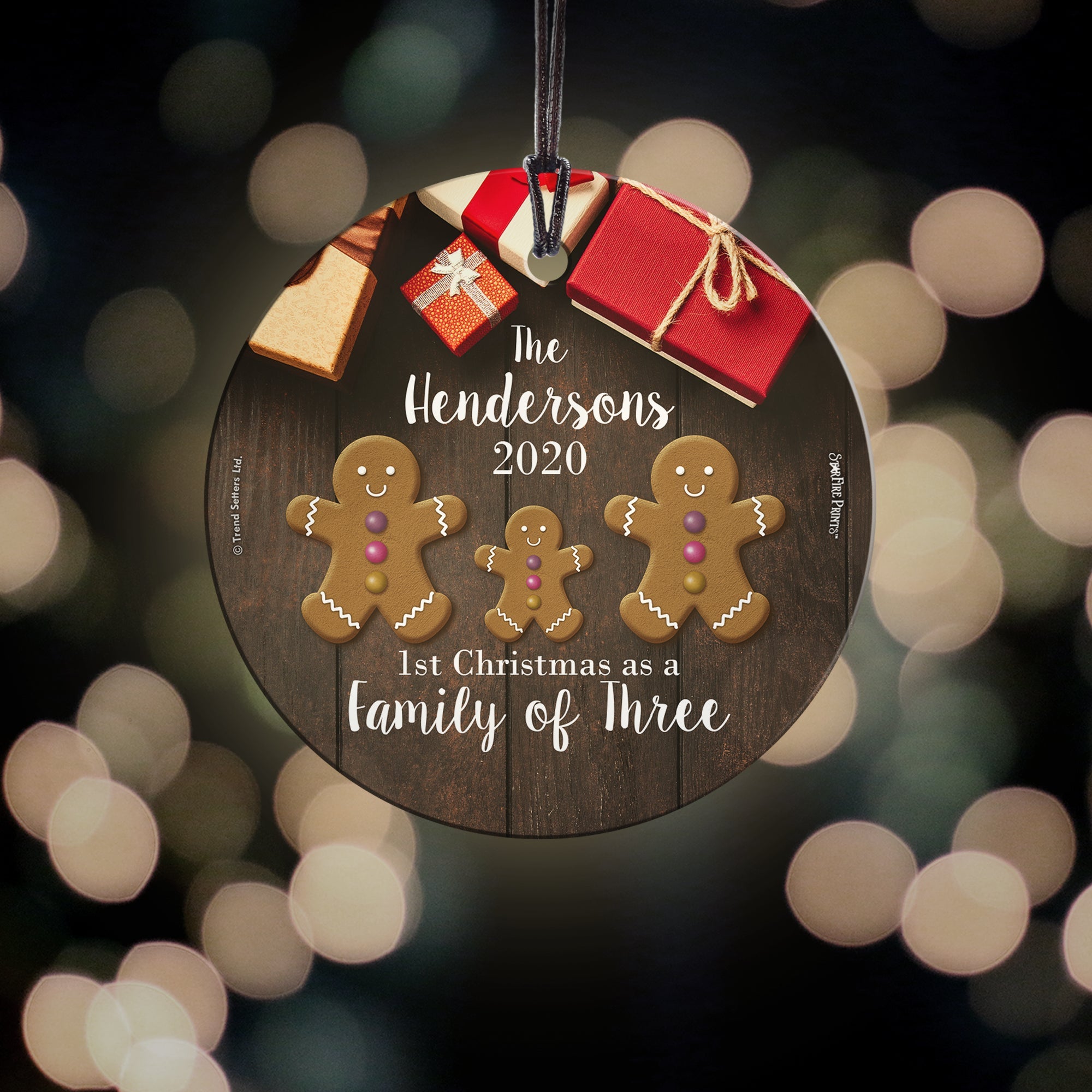 Christmas Collection (First Christmas as a Family of Three – Personalized) StarFire Prints™ Hanging Glass Print