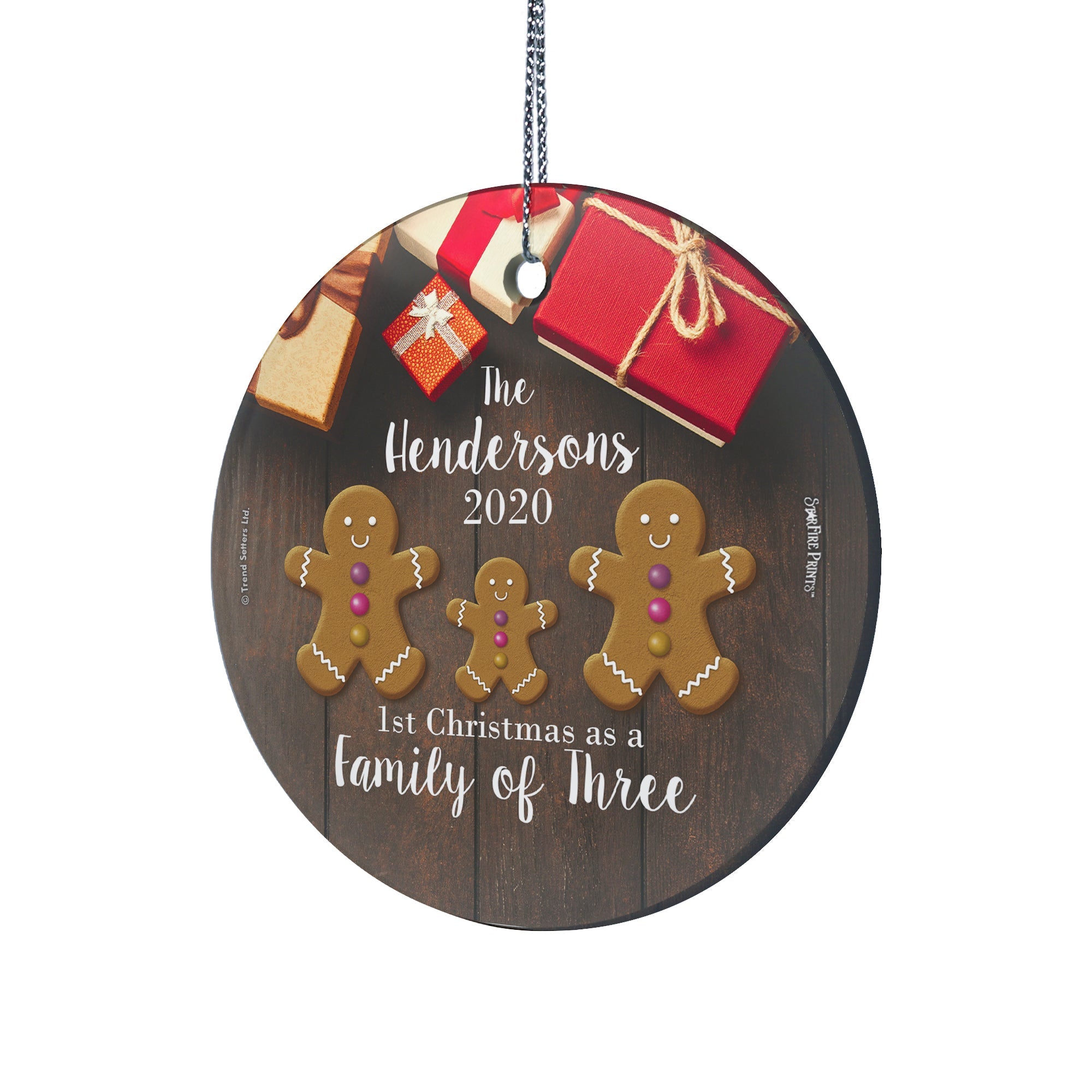 Christmas Collection (First Christmas as a Family of Three – Personalized) StarFire Prints™ Hanging Glass Print